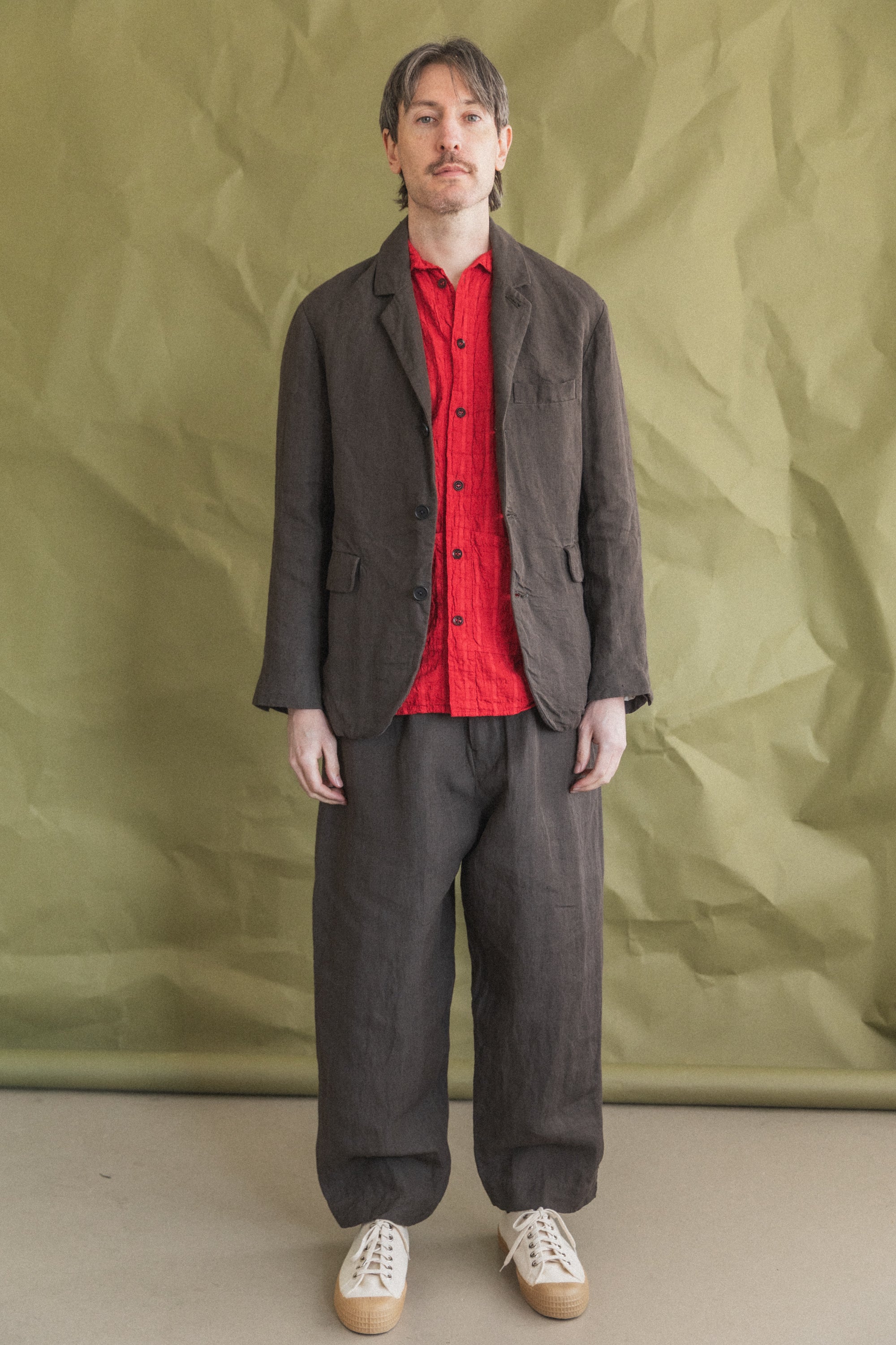 TWO PLEAT PANTS SHALE GREY DOBBY WEAVE HEMP