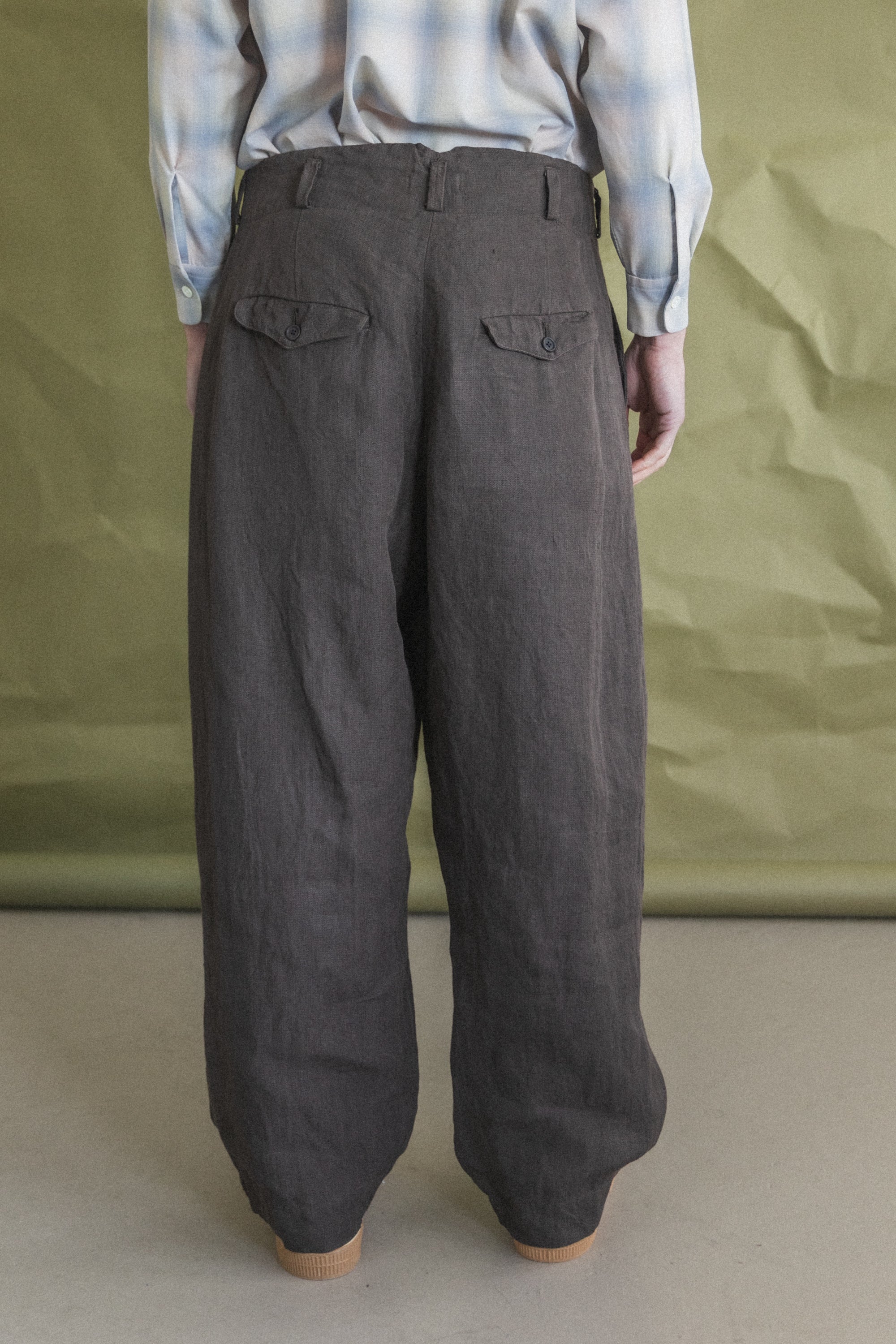 TWO PLEAT PANTS SHALE GREY DOBBY WEAVE HEMP