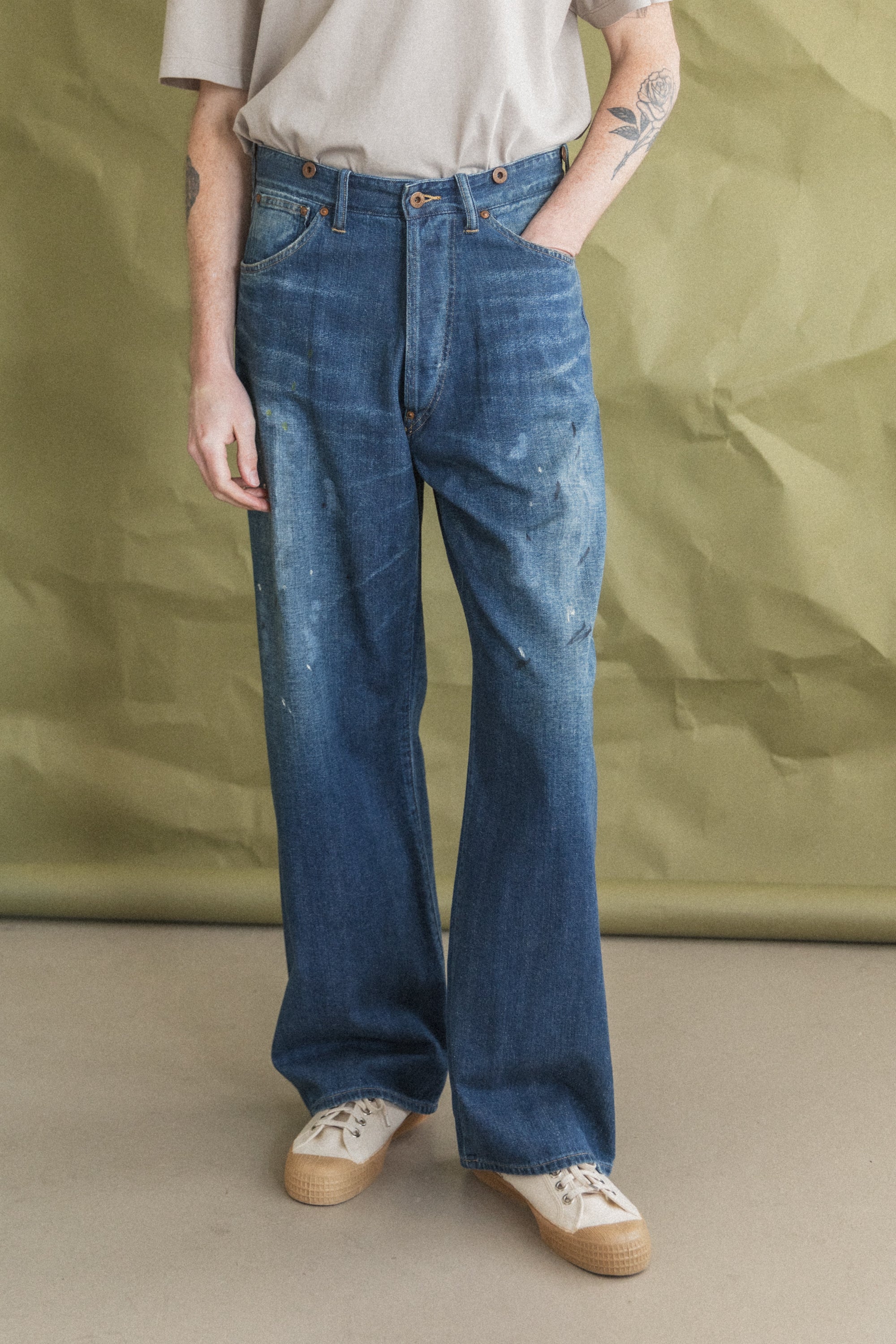 LOT 704 DENIM TROUSERS IN DAMAGED INDIGO PAINT