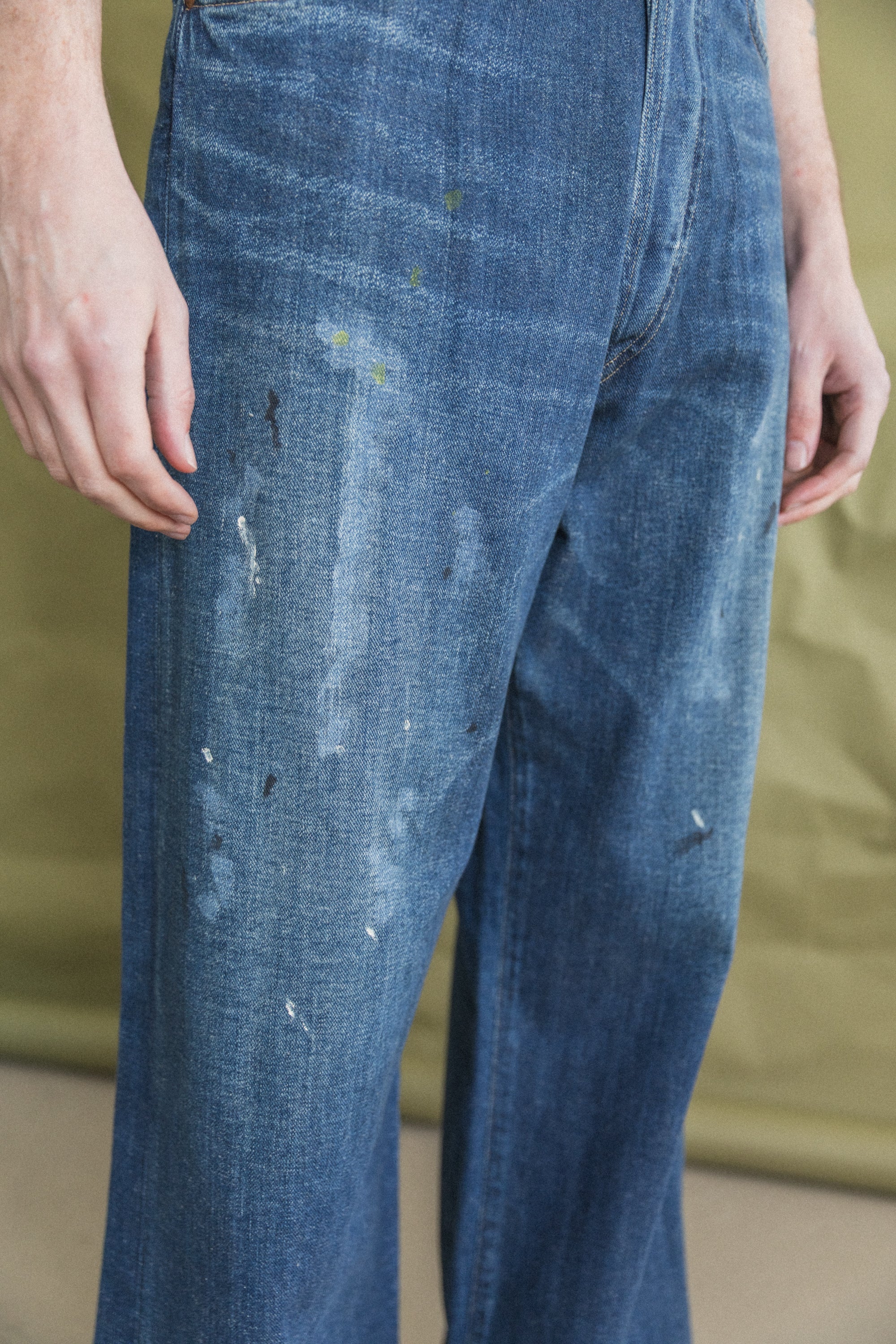 LOT 704 DENIM TROUSERS IN DAMAGED INDIGO PAINT