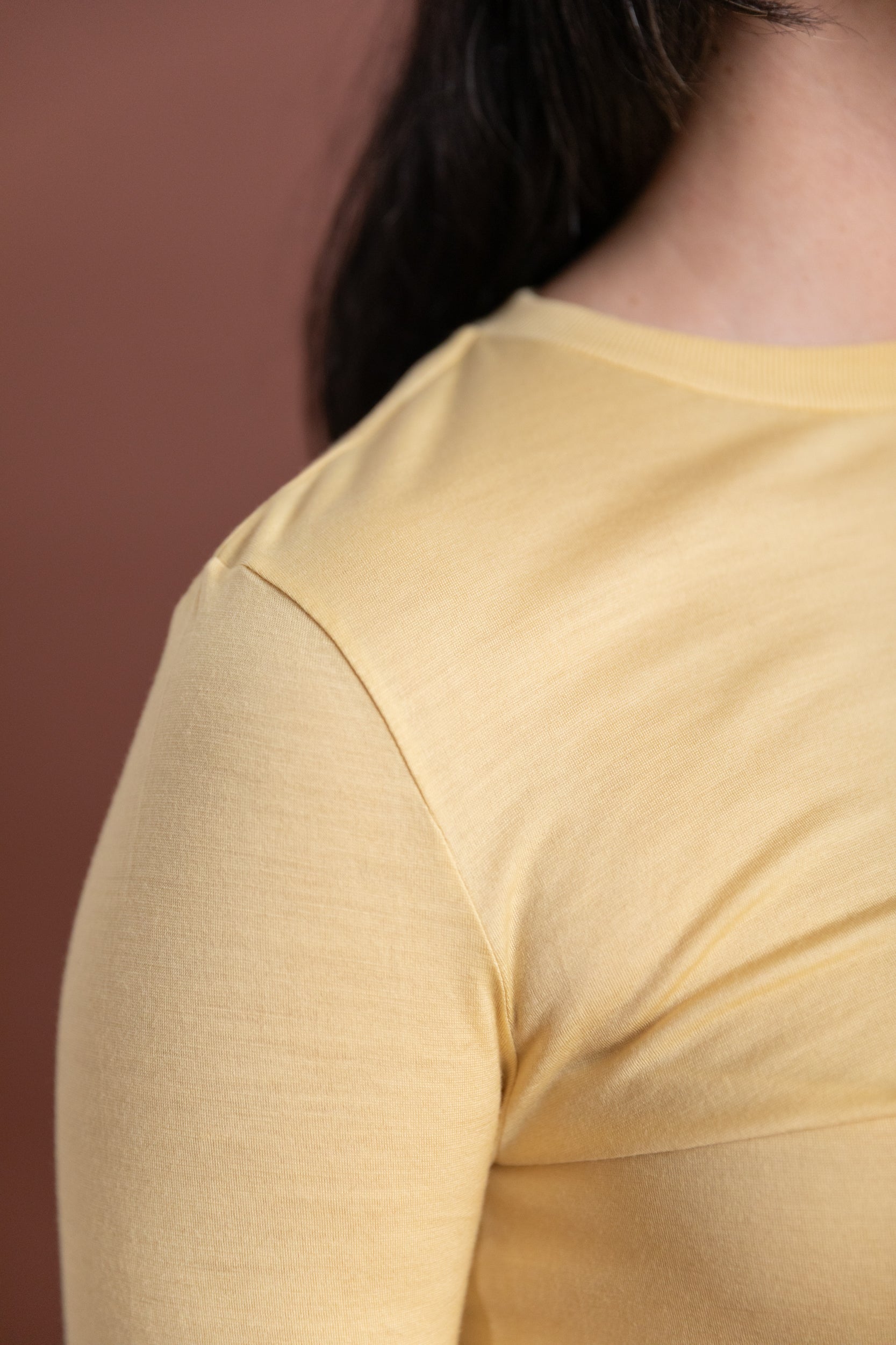 WOOL SOFT JERSEY LONG SLEEVE TEE IN MUSTARD YELLOW