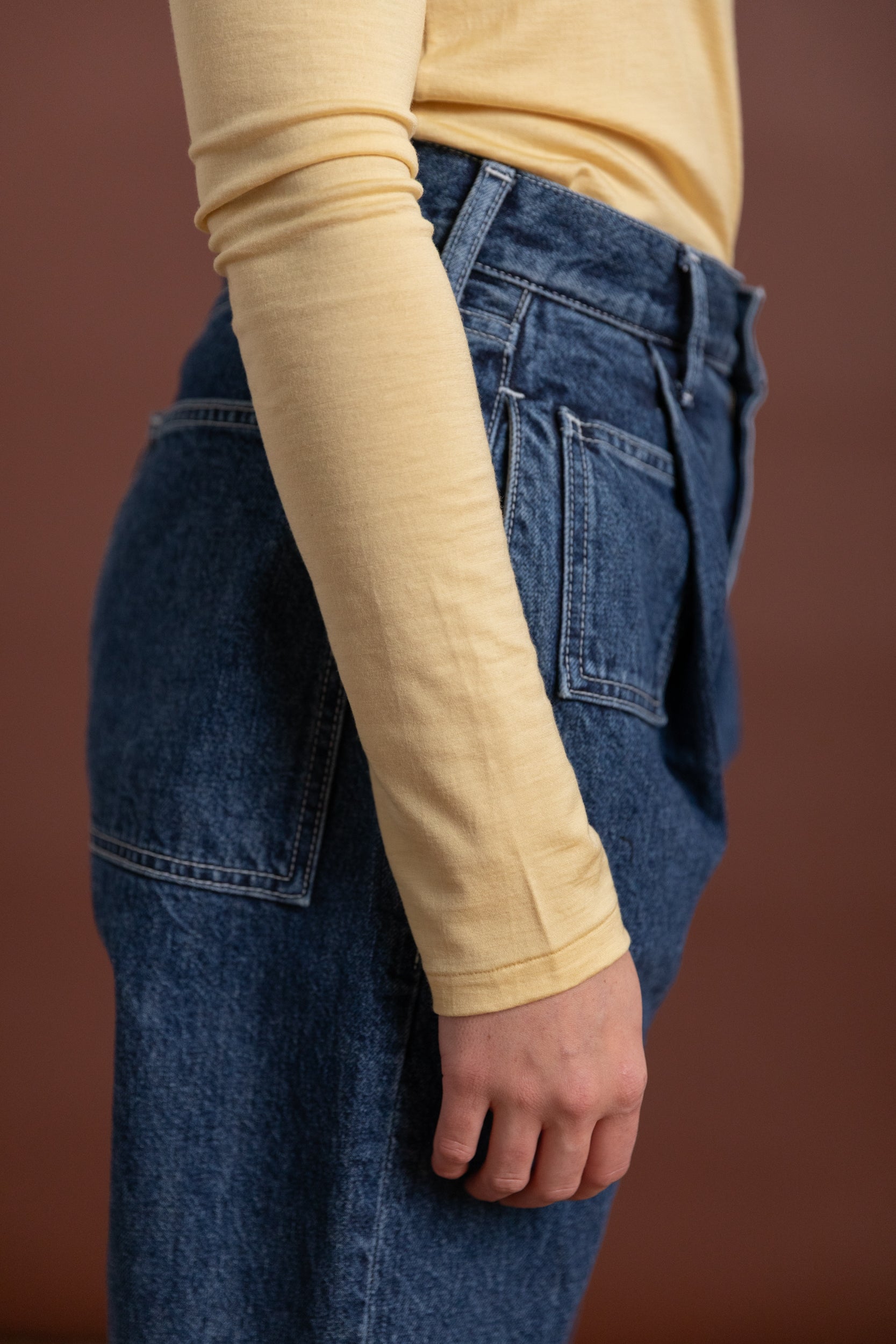 WOOL SOFT JERSEY LONG SLEEVE TEE IN MUSTARD YELLOW