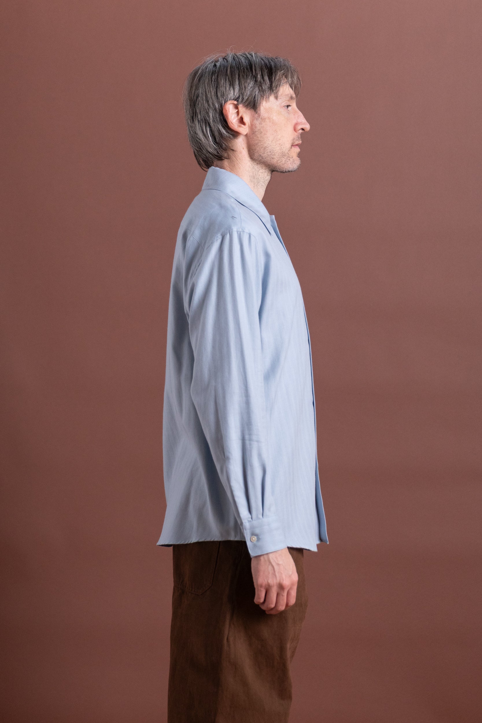 COTTON CASHMERE HERRINGBONE SHIRT IN LIGHT BLUE