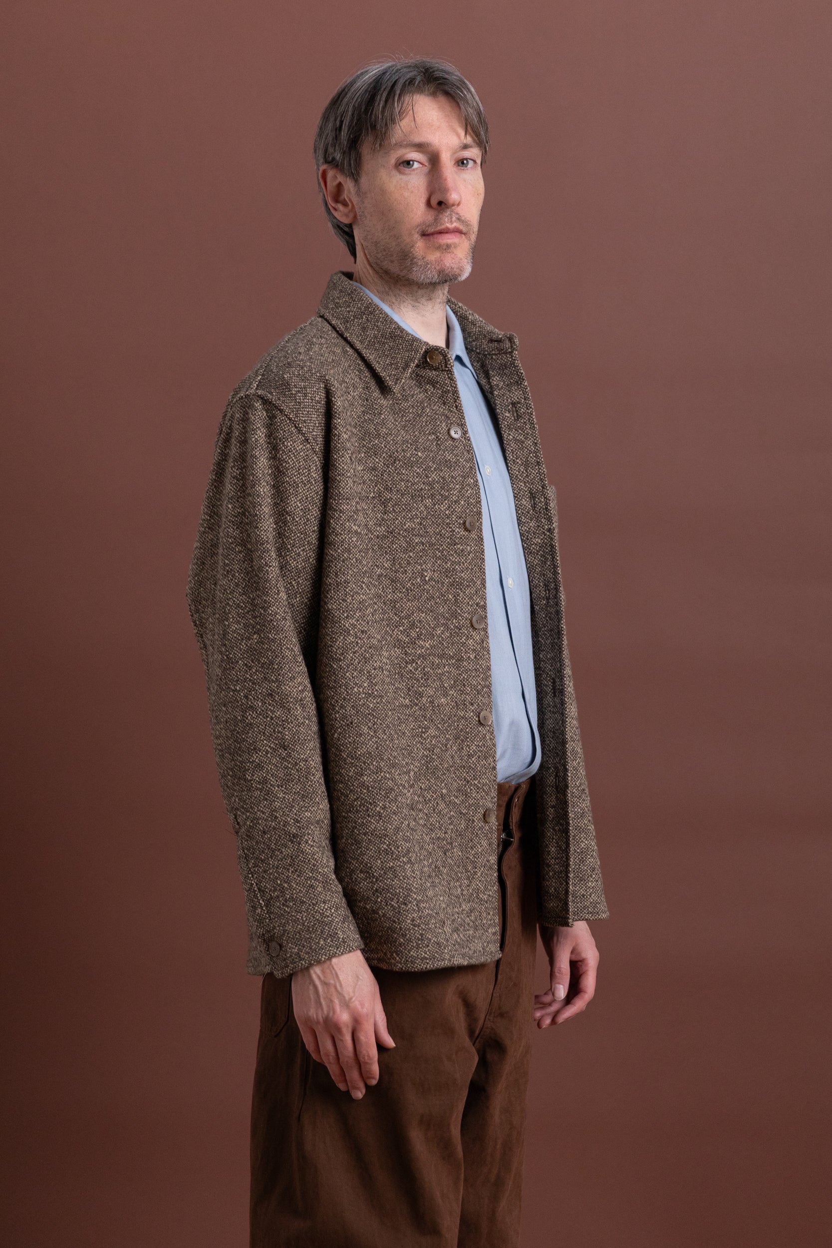 HOMESPUN TWEED SHIRT IN BROWN