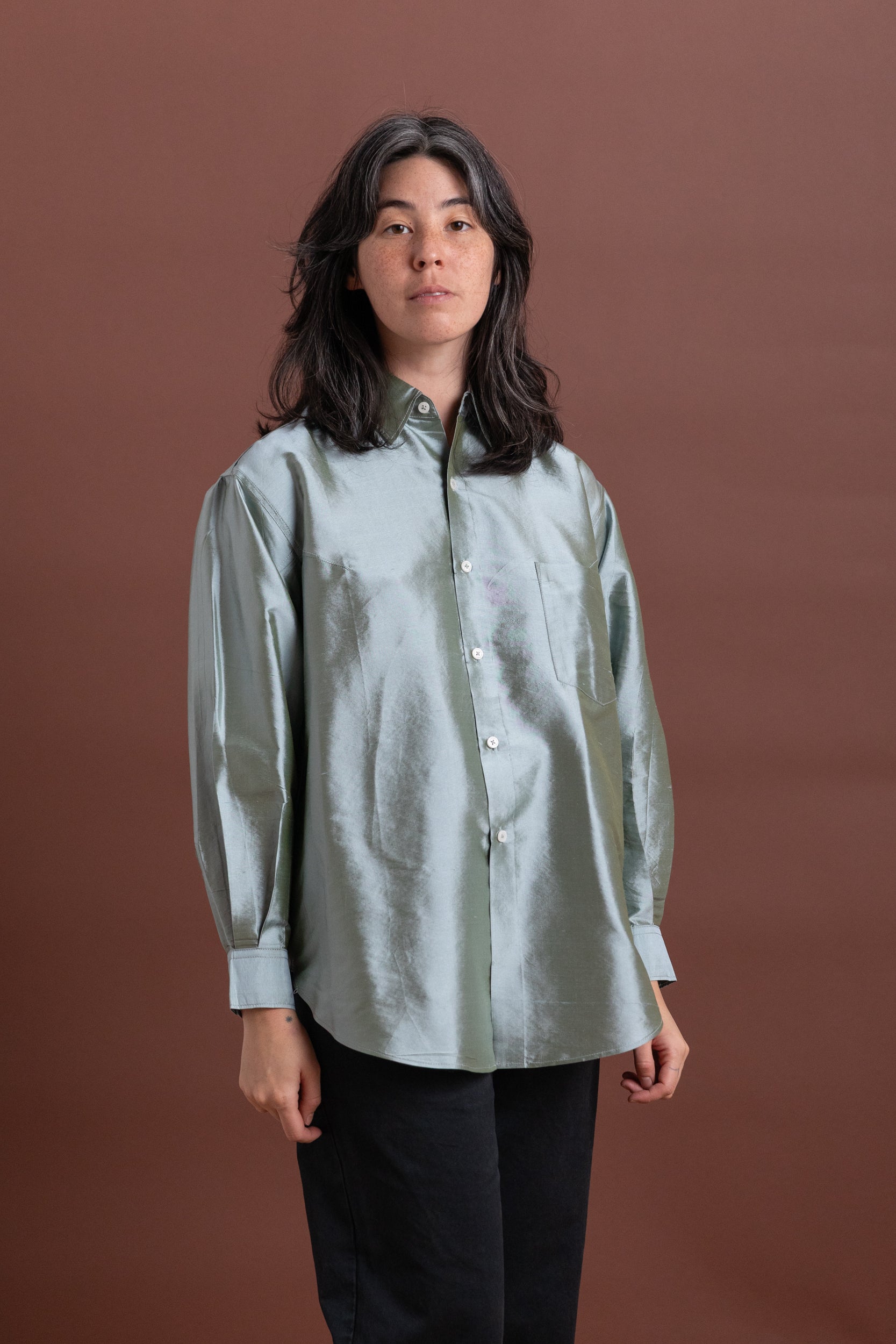 SLOAN SHIRT IN MINT SILK TAFFETA