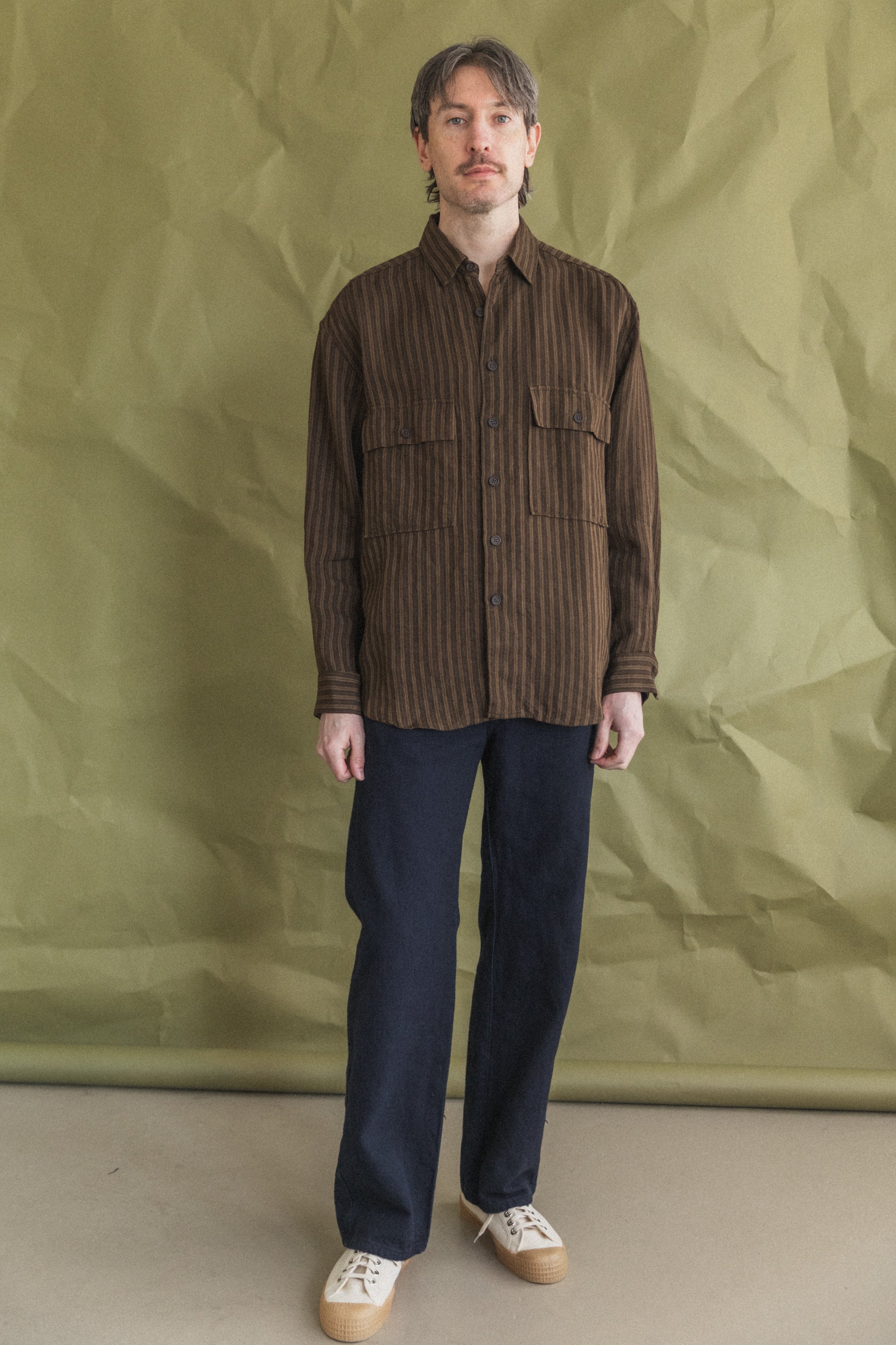 BIG SHIRT IN BROWN OVERDYED LINEN STRIPE