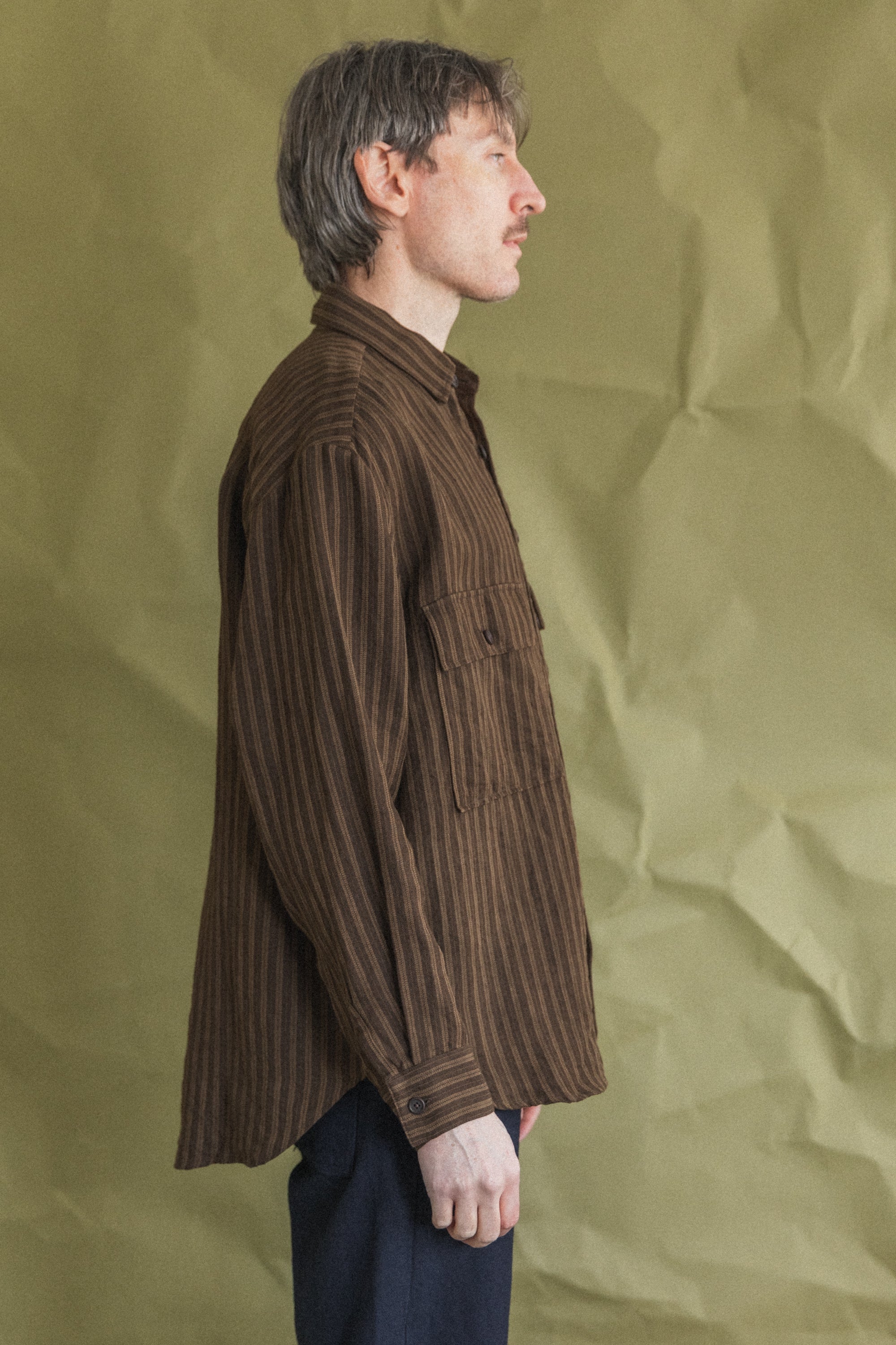 BIG SHIRT IN BROWN OVERDYED LINEN STRIPE