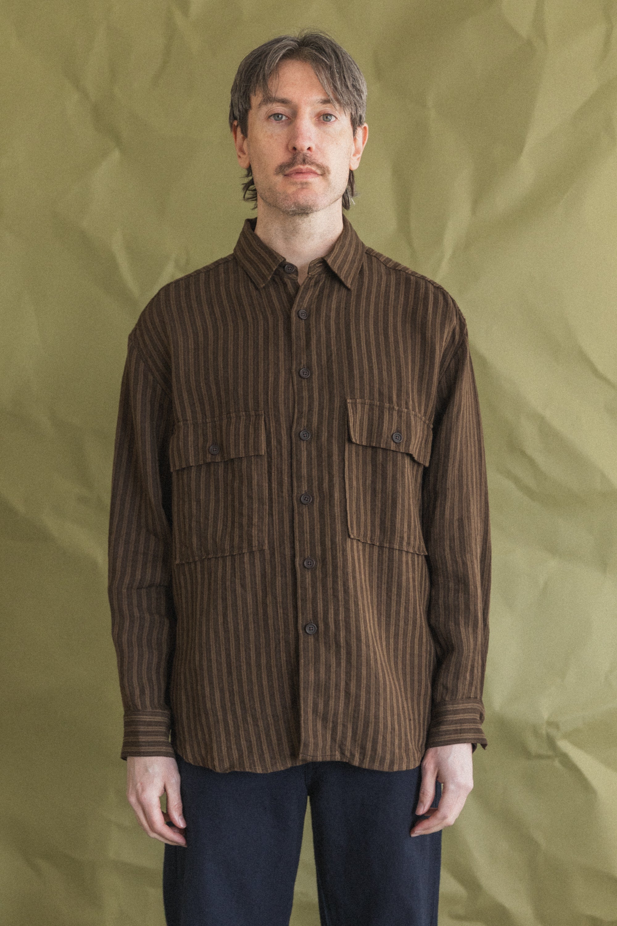 BIG SHIRT IN BROWN OVERDYED LINEN STRIPE