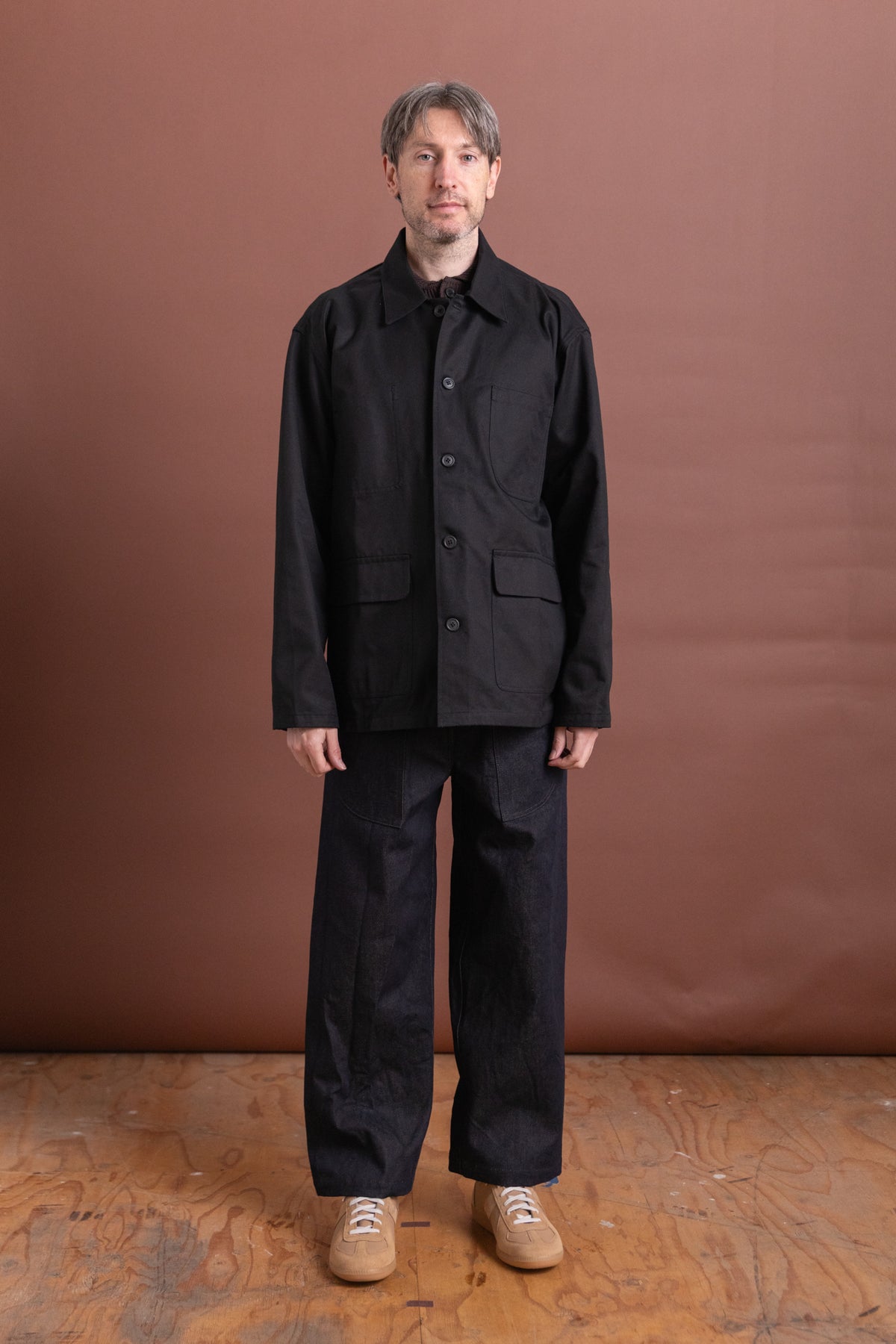 R0J2 JEBOK WORK JACKET IN BLACK COTTON TWILL