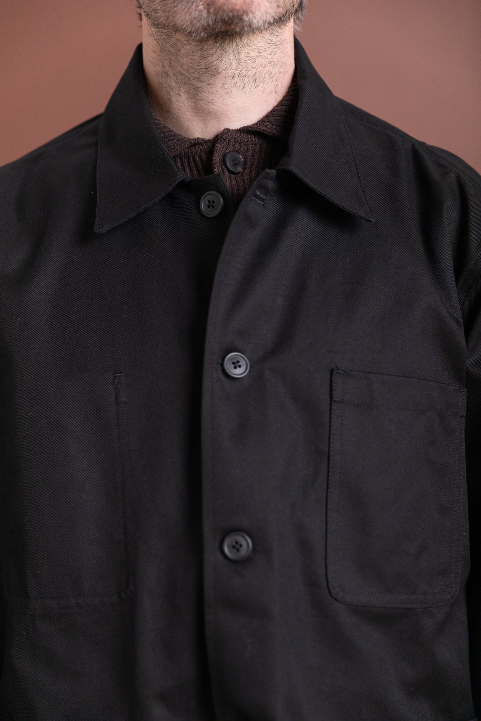 R0J2 JABOK WORK JACKET IN BLACK COTTON TWILL