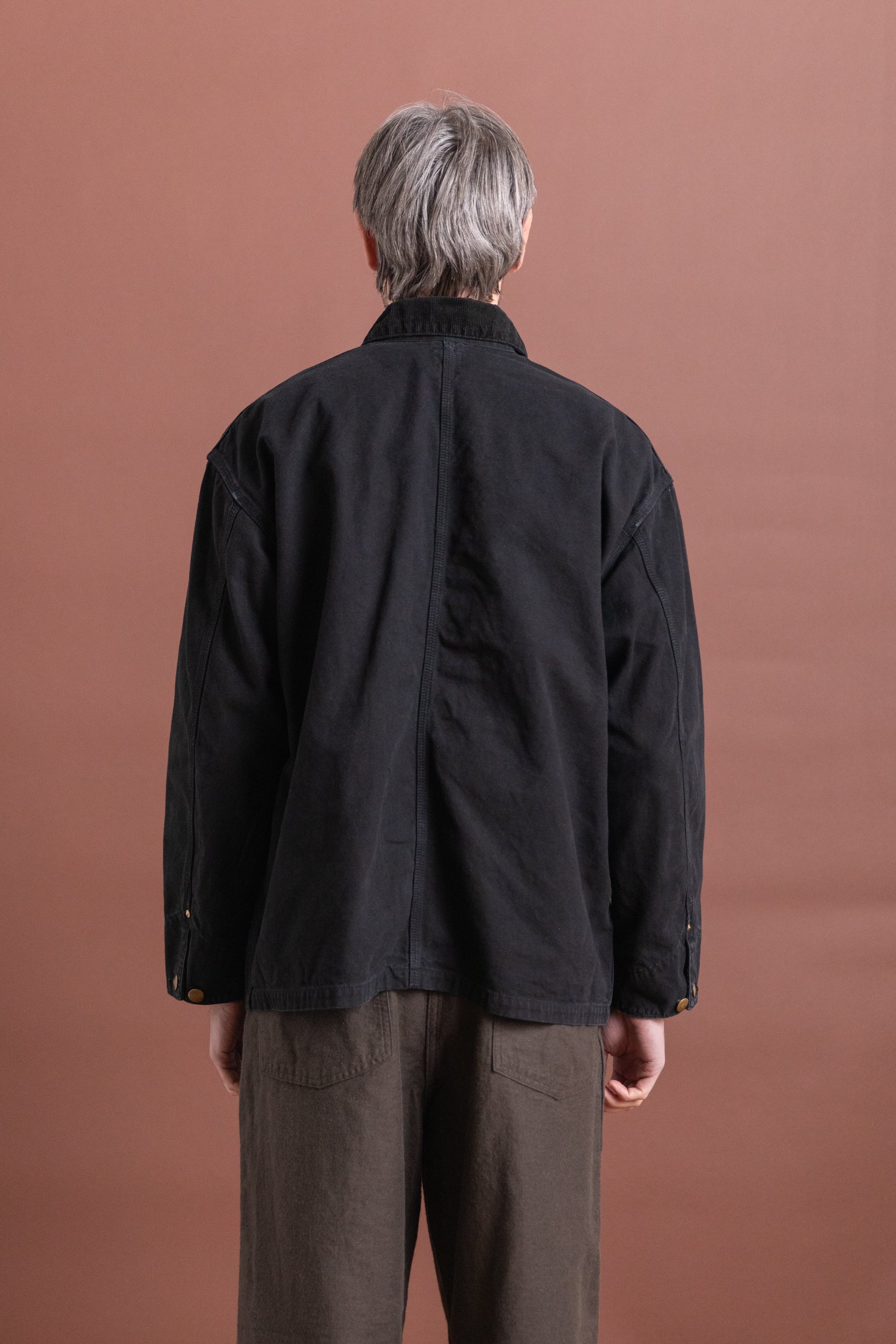 RELAX FIT OXFORD COVERALL JACKET IN BLACK