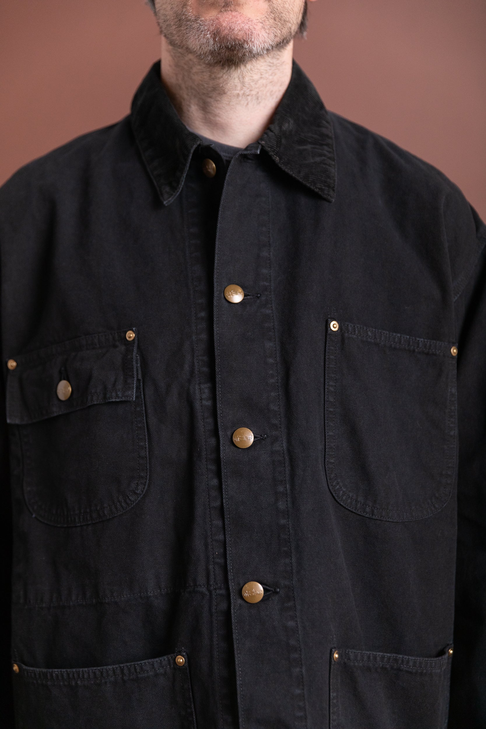 RELAX FIT OXFORD COVERALL JACKET IN BLACK