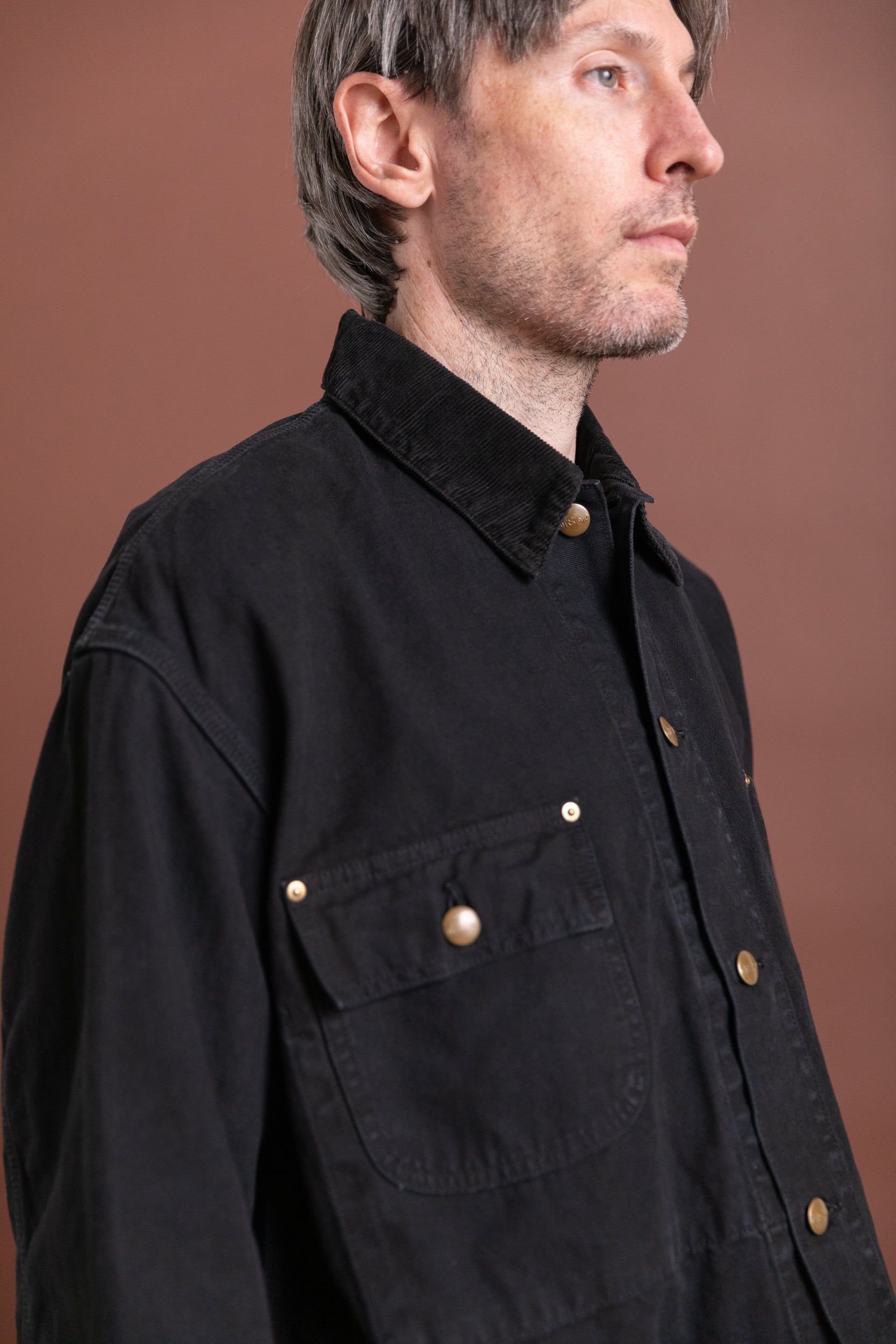 RELAX FIT OXFORD COVERALL JACKET IN BLACK