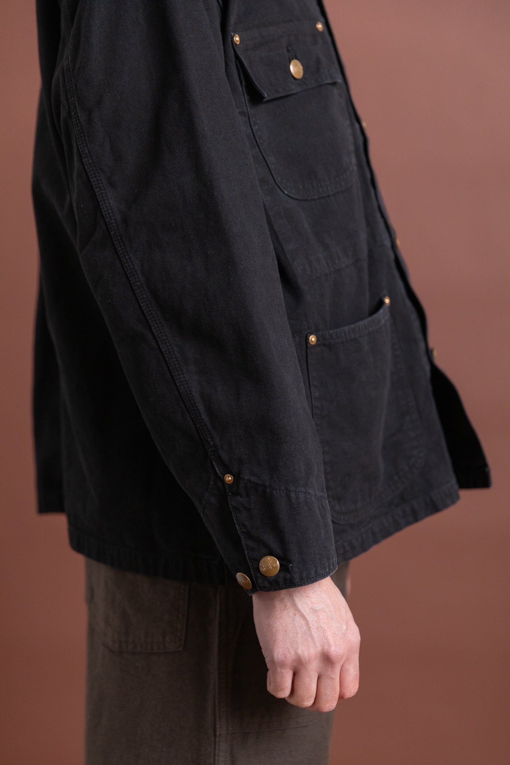 RELAX FIT OXFORD COVERALL JACKET IN BLACK