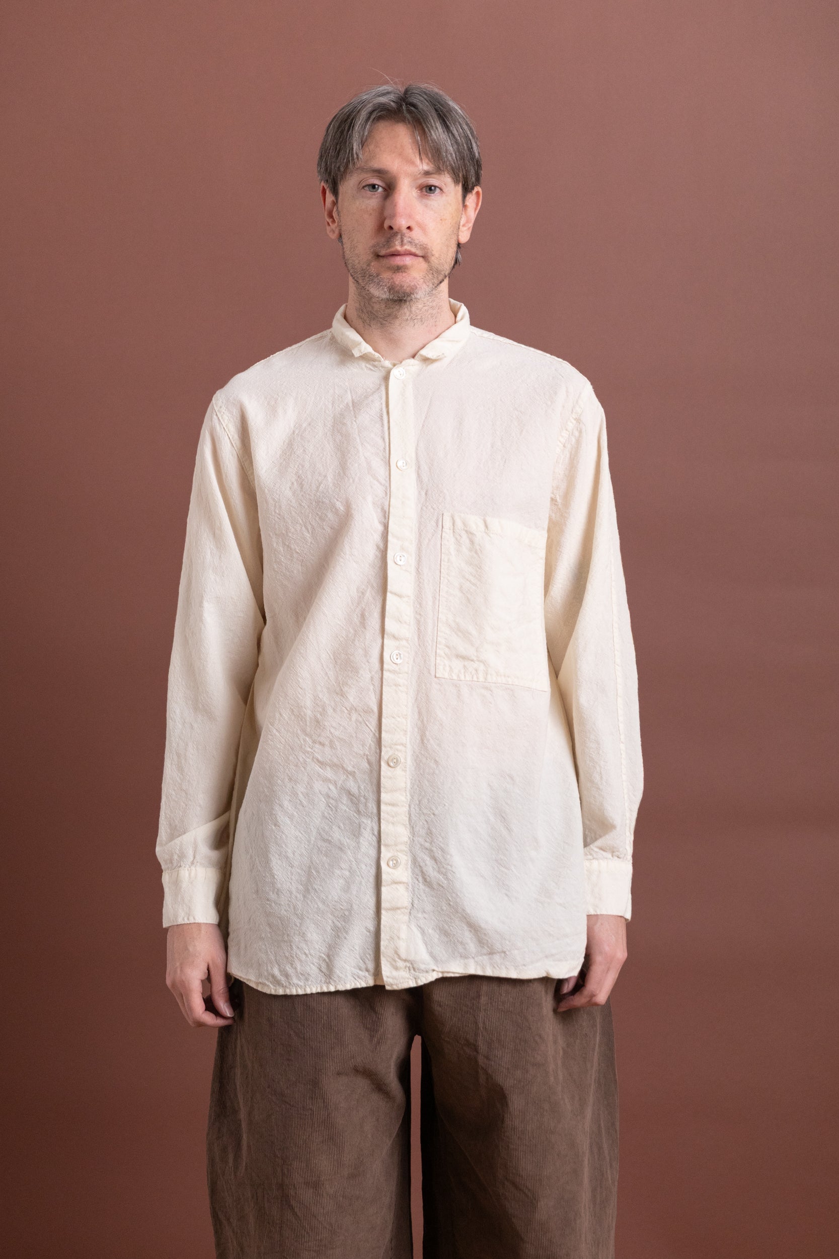 PLASTRON SHIRT IN RINSED WOOL CALICO