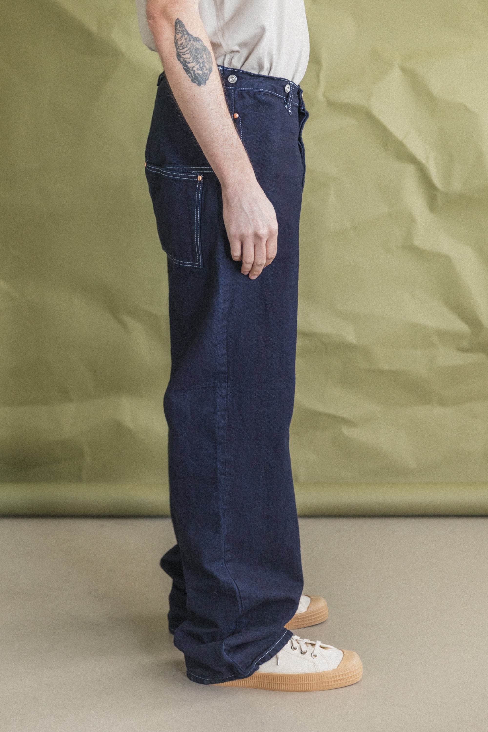 TYPE 156 SPLIT BACK JEANS IN RINSED DOUBLE INDIGO BROKEN TWILL