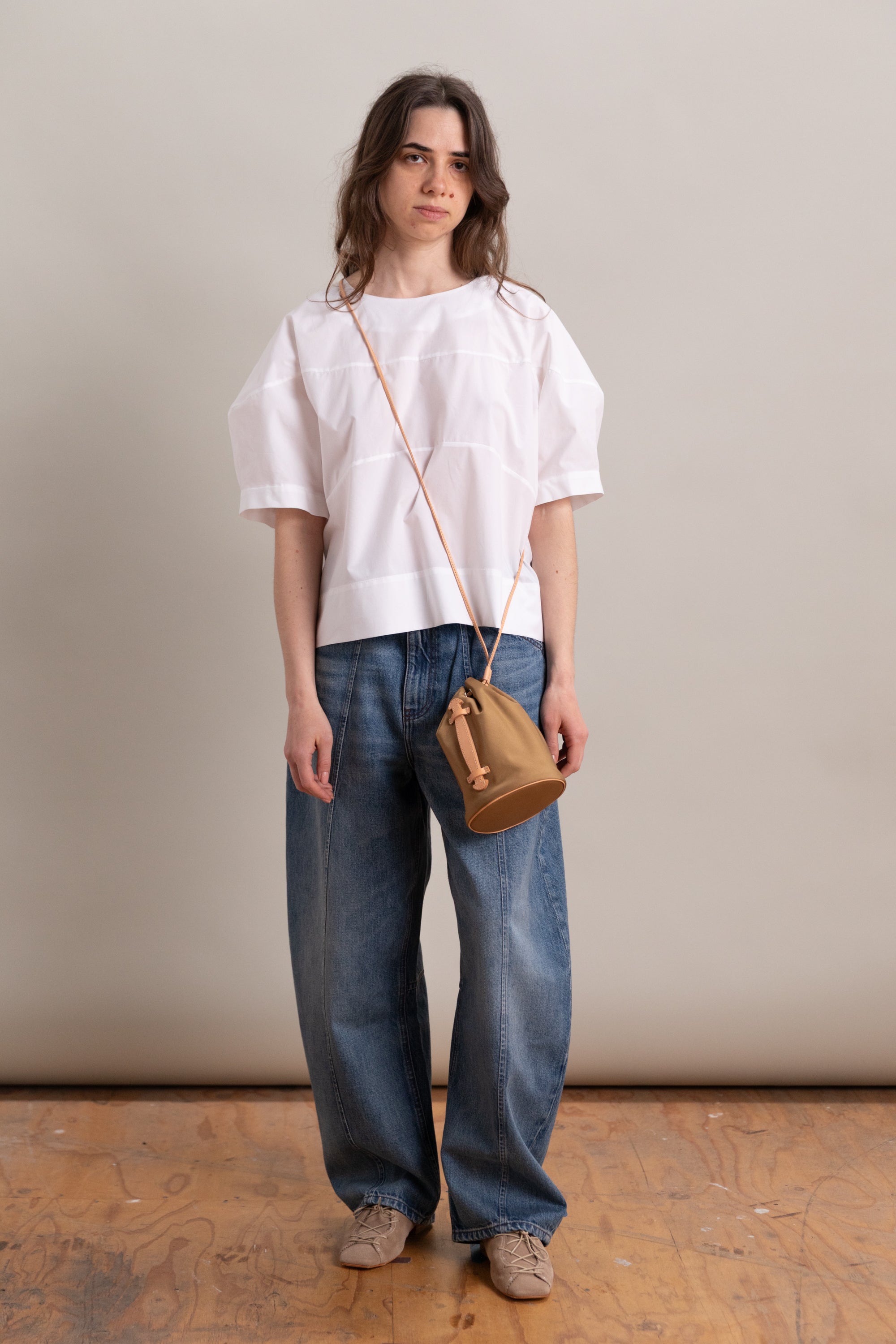 CORDURA NYLON SMALL SHOULDER BAG IN CAMEL