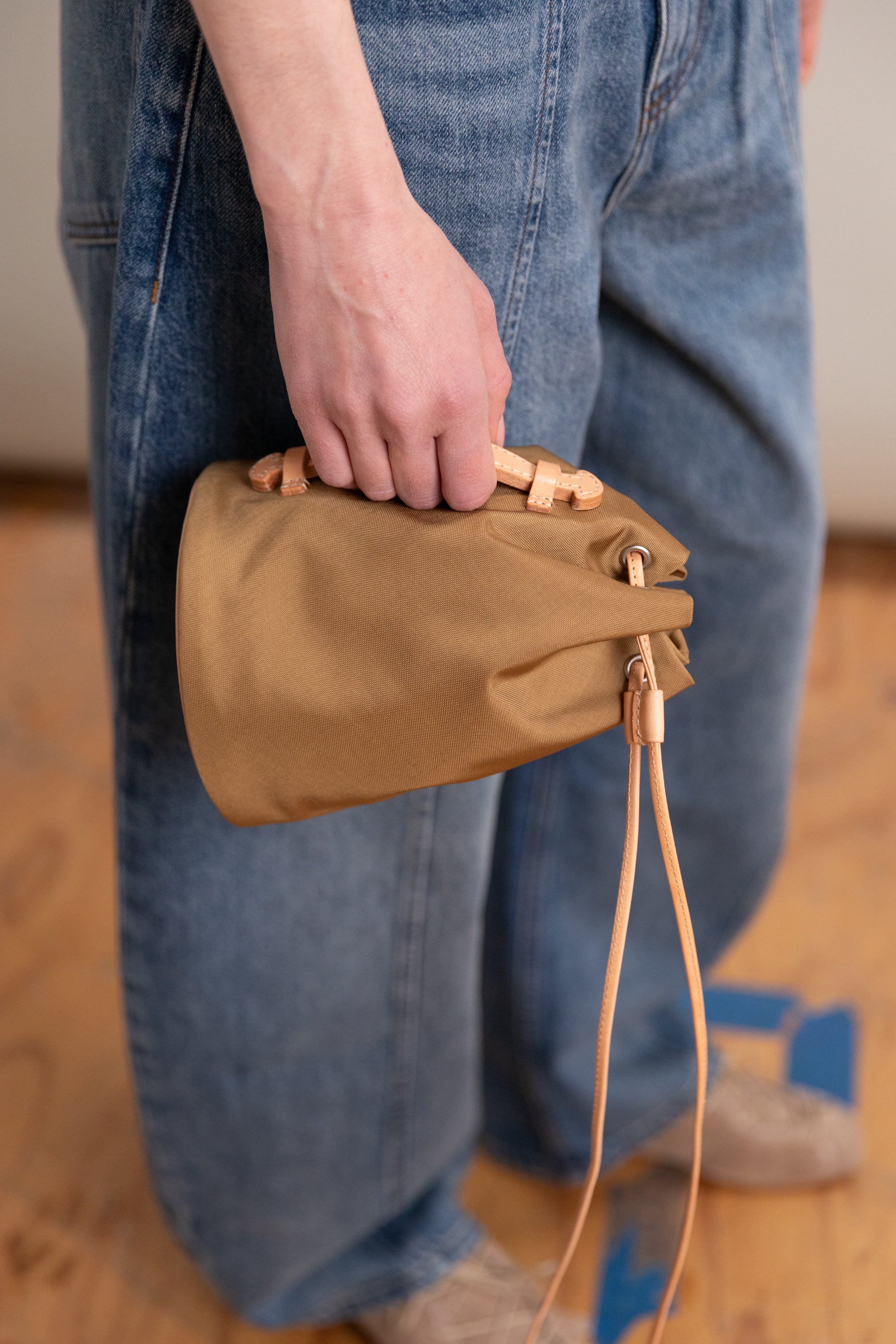 CORDURA NYLON SMALL SHOULDER BAG IN CAMEL
