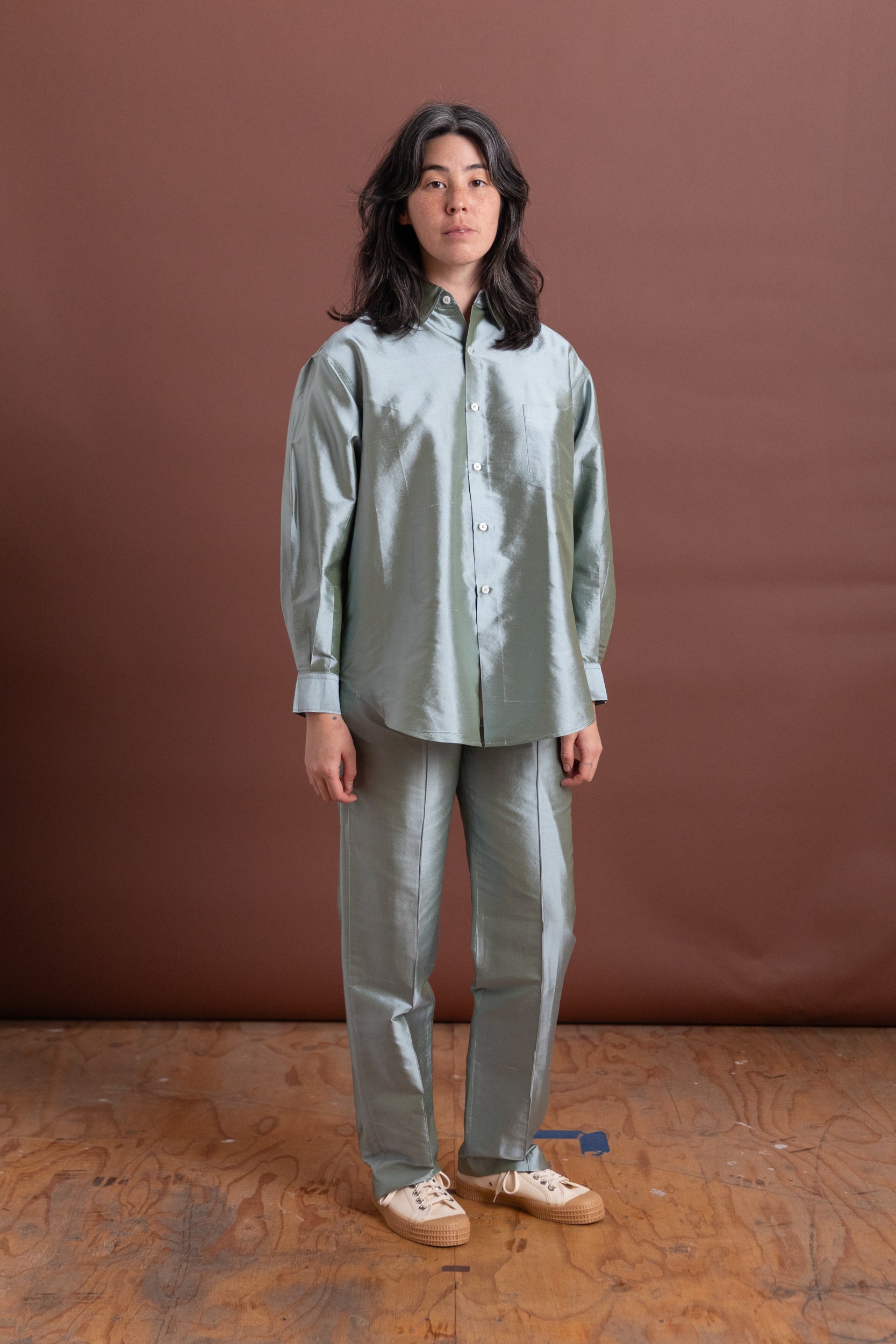 SLOAN SHIRT IN MINT SILK TAFFETA