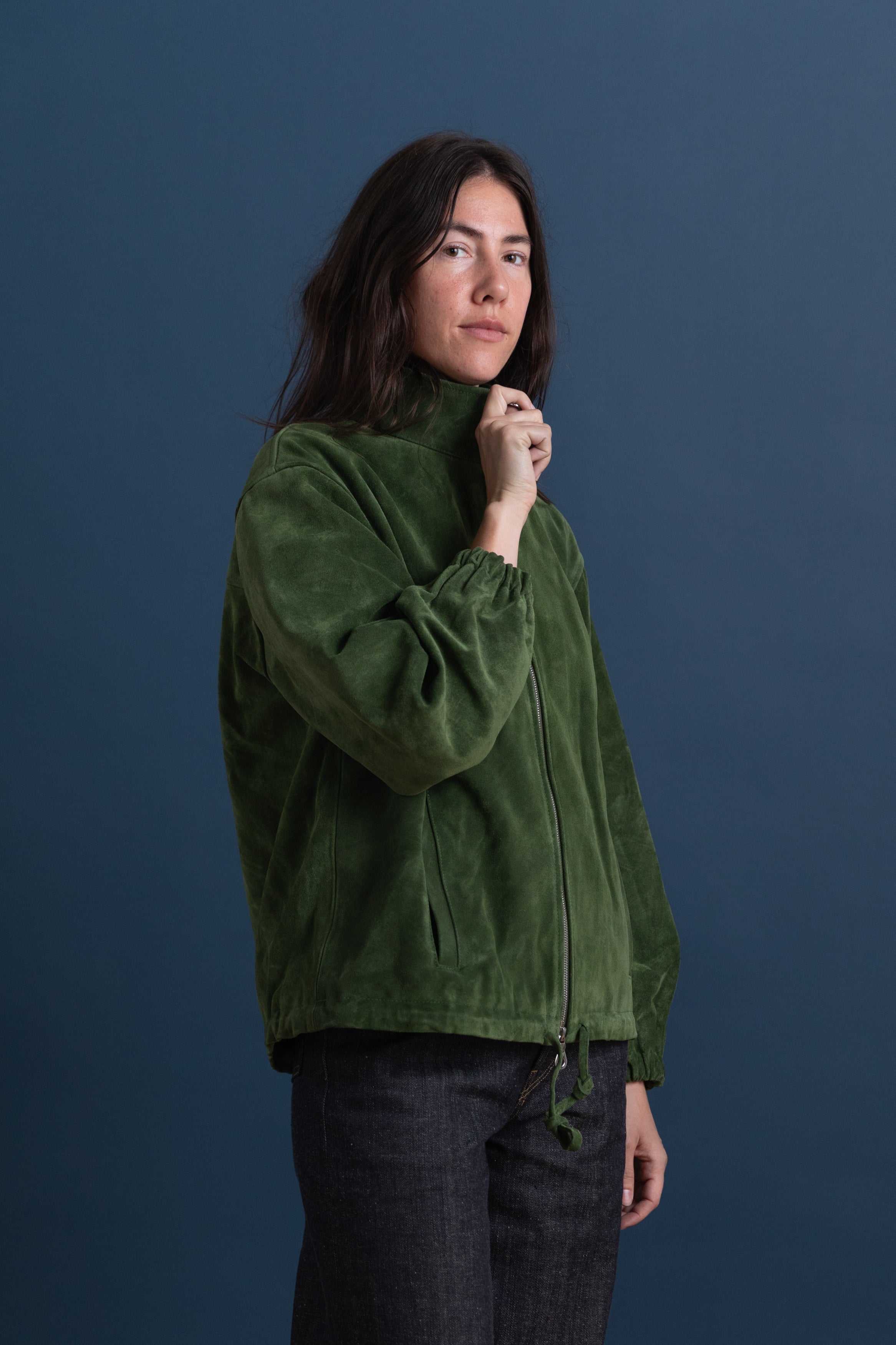 MILES ZIP-UP IN ITALIAN OLIVE SUEDE