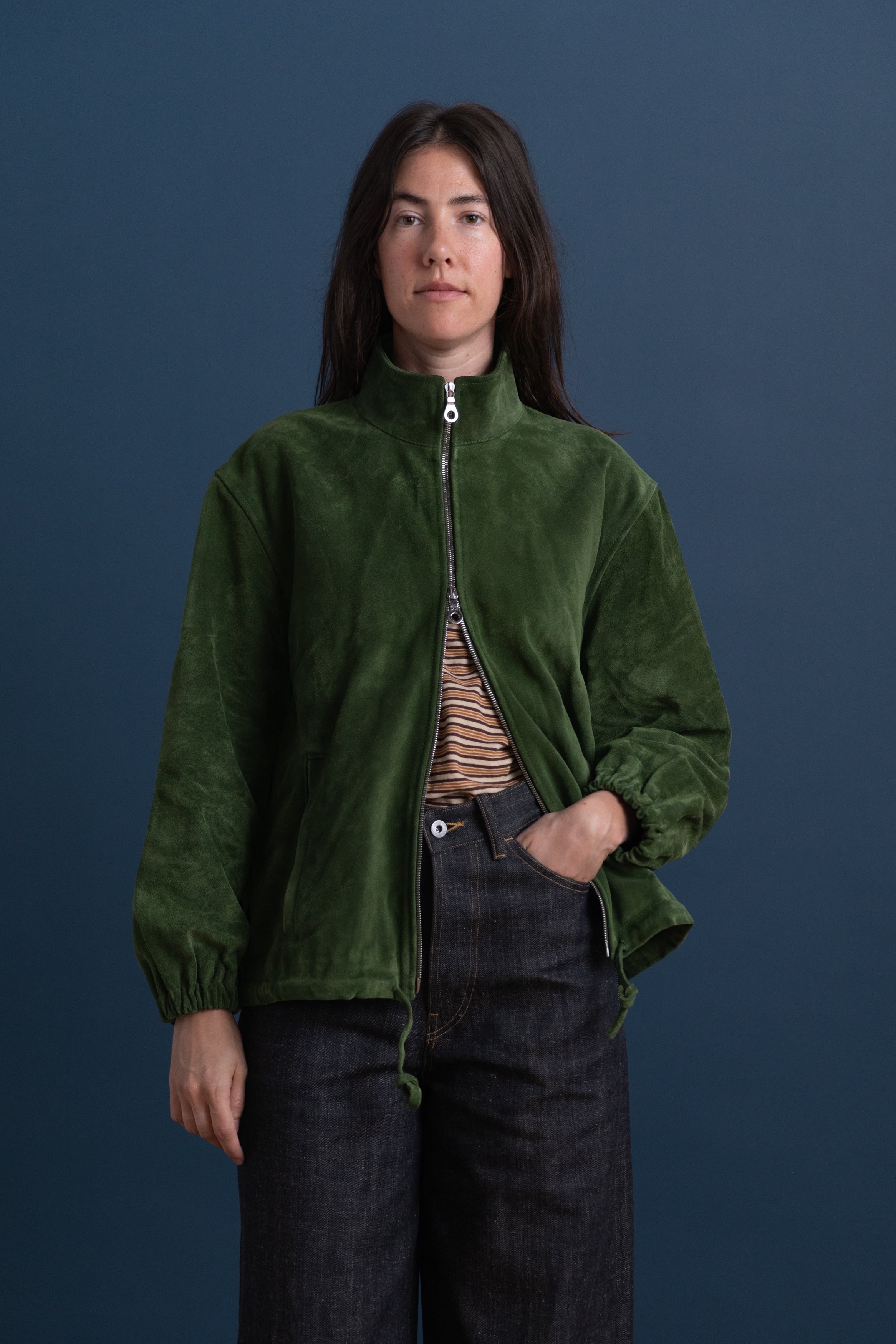 MILES ZIP-UP IN ITALIAN OLIVE SUEDE