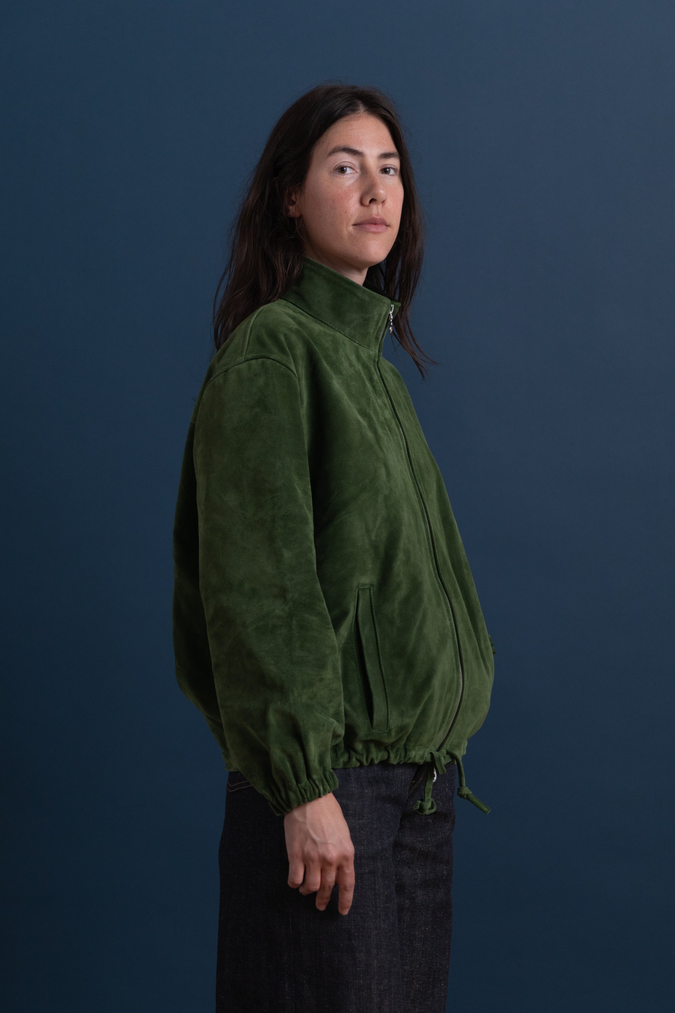 MILES ZIP-UP IN ITALIAN OLIVE SUEDE