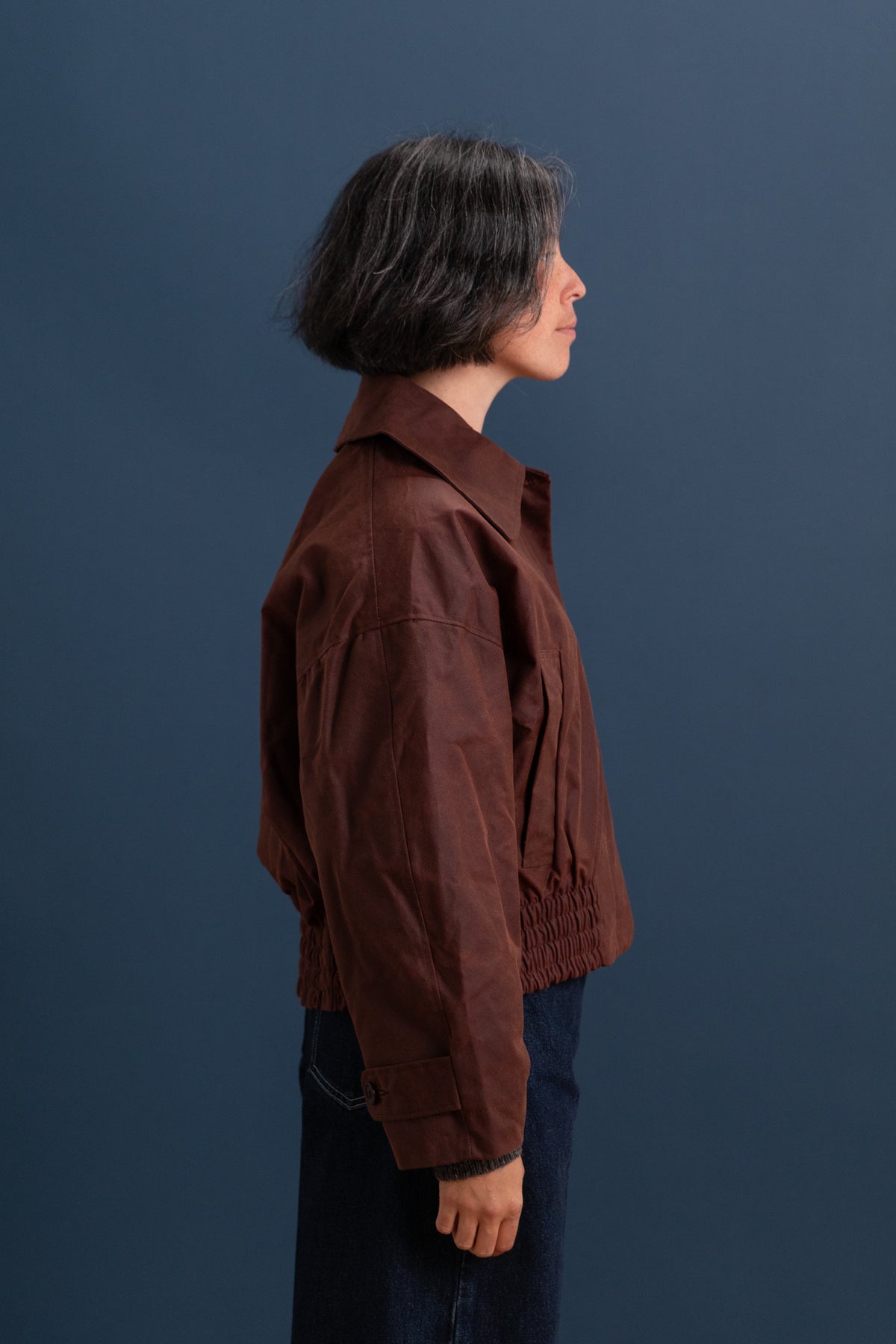 NARA JACKET IN CHESTNUT BRITISH WAXED OILSKIN COTTON