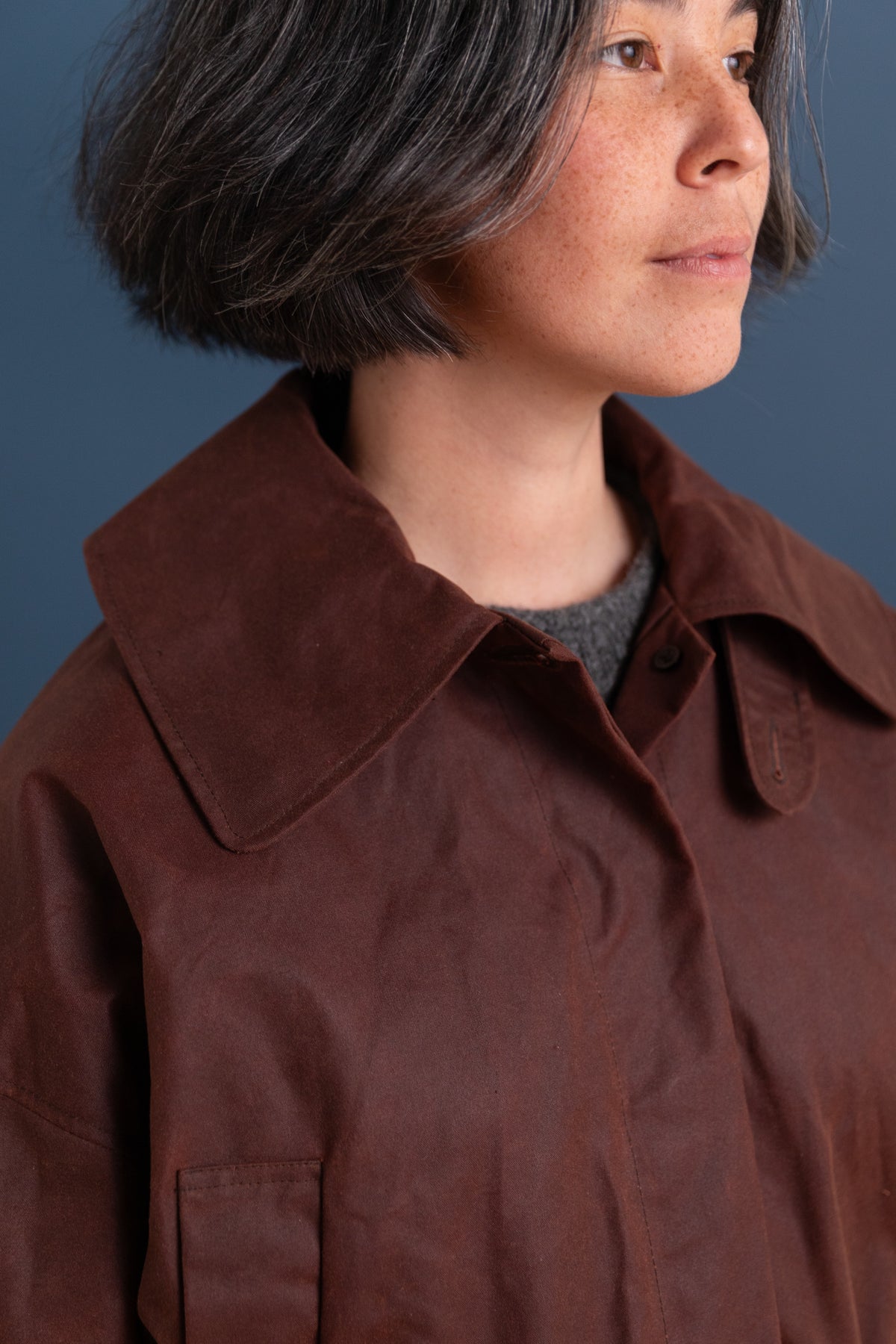 NARA JACKET IN CHESTNUT BRITISH WAXED OILSKIN COTTON