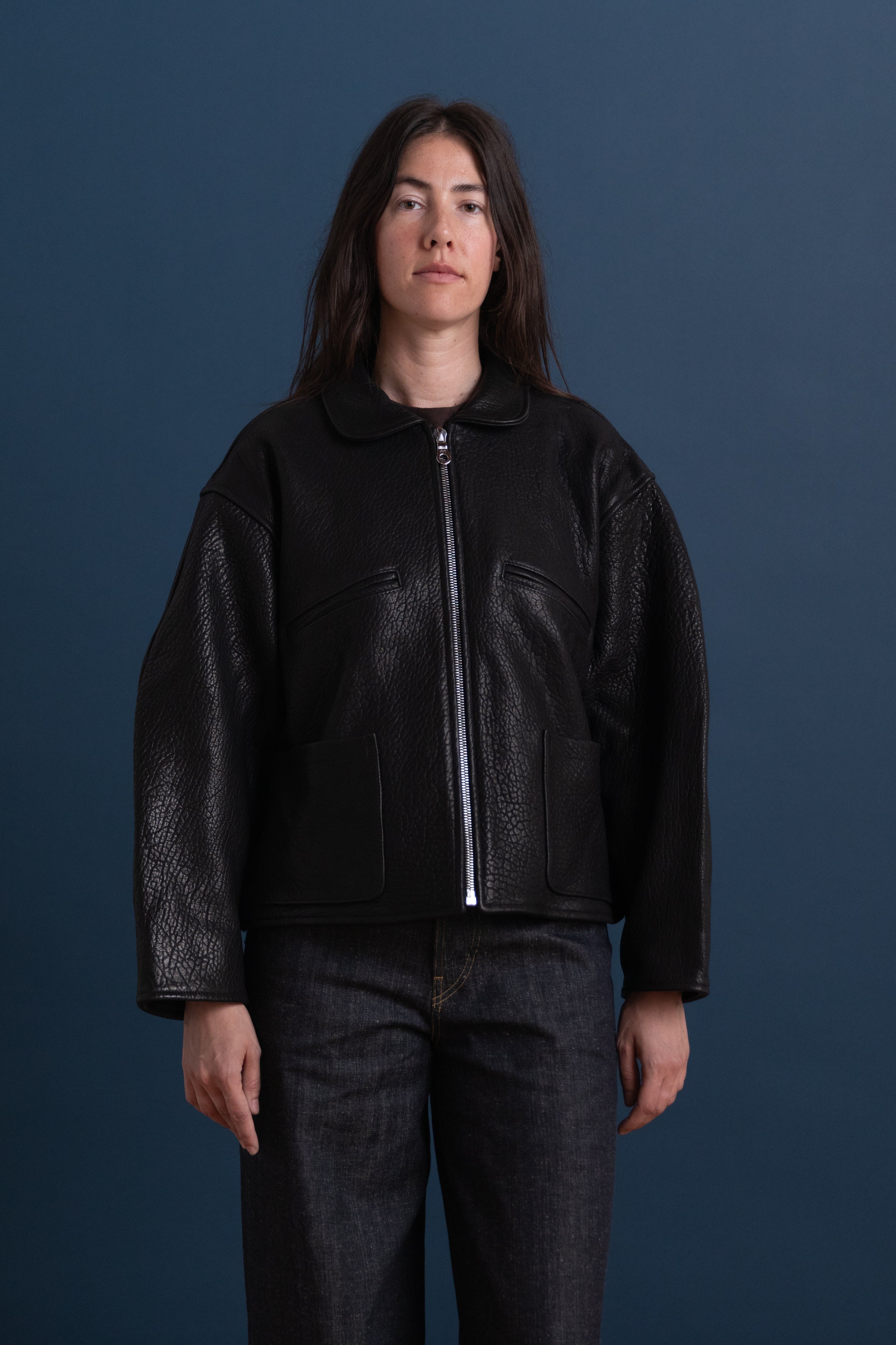 MARCELLOPAMPALONI Leather jacket48リバーシブル STRETCH WRINKLE LEATHER FLYING JACKET IN LIQUORICE