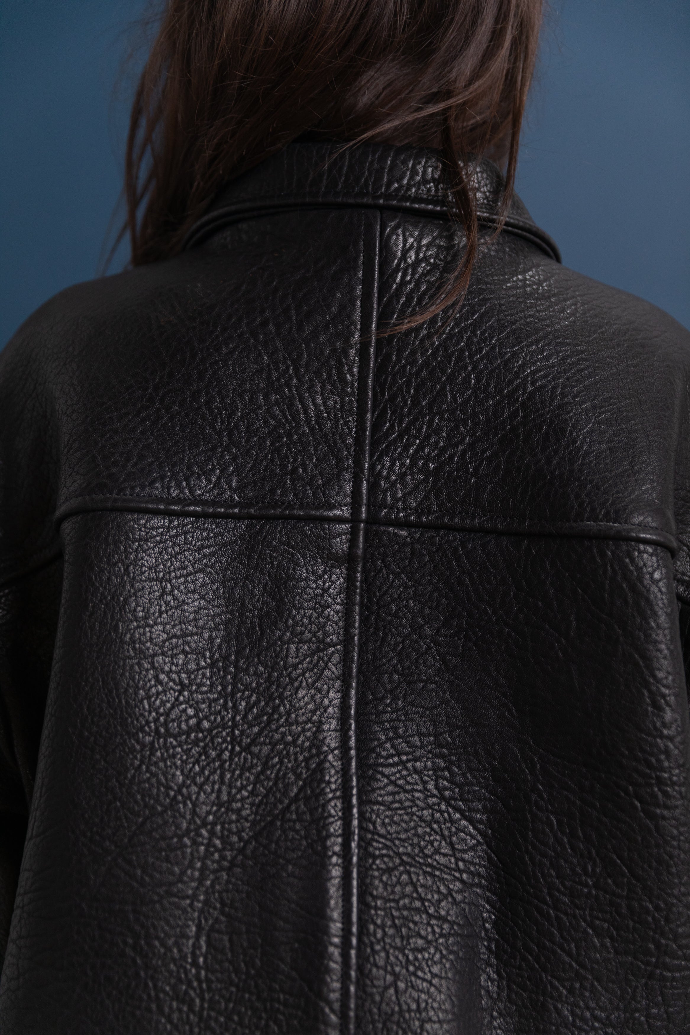 STRETCH WRINKLE LEATHER FLYING JACKET IN LIQUORICE