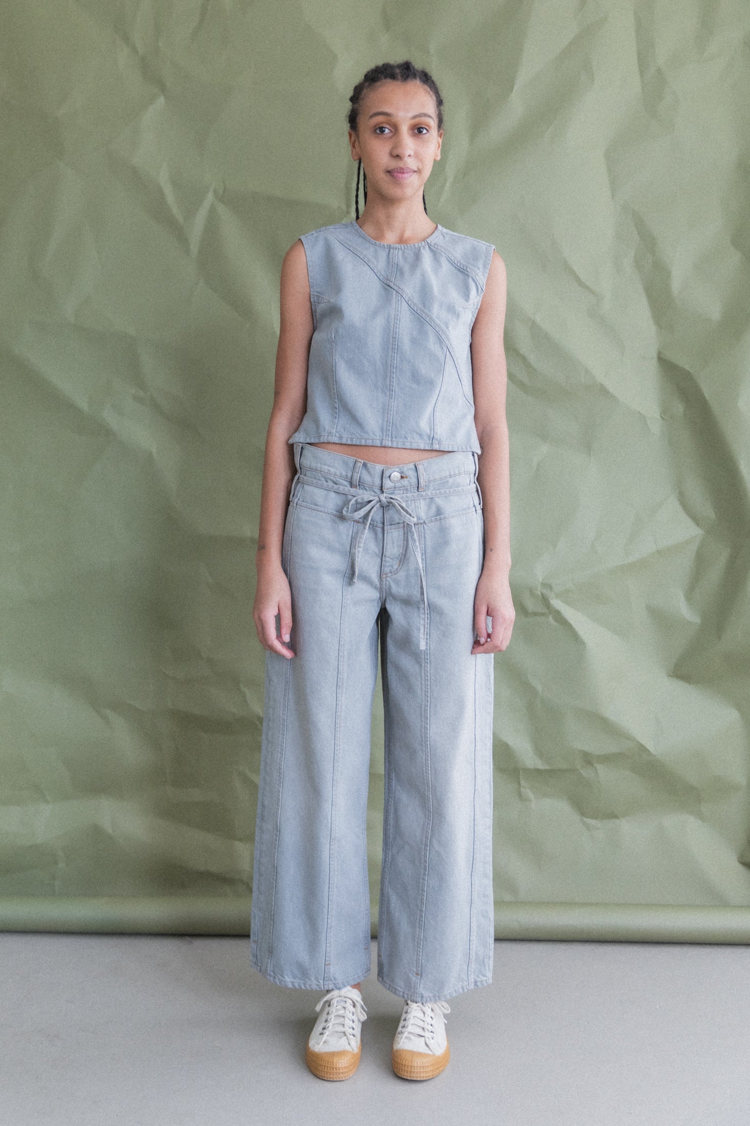 TIE FRONT SLING JEANS IN LUNAR DENIM