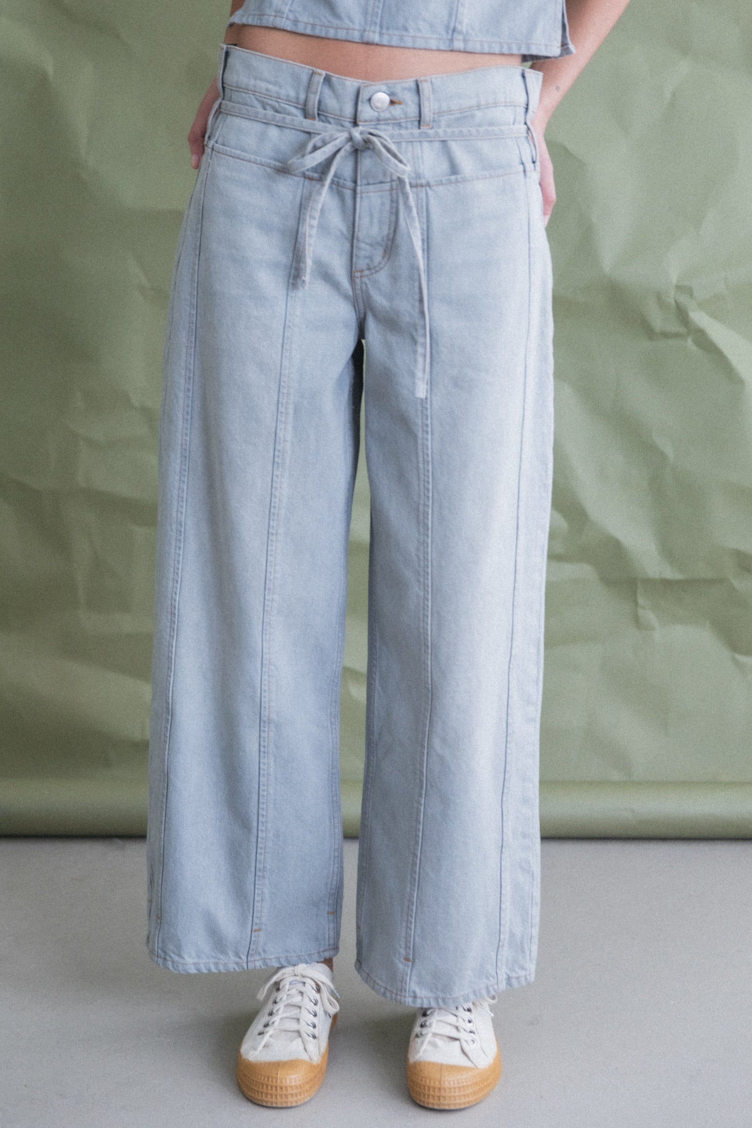 TIE FRONT SLING JEANS IN LUNAR DENIM