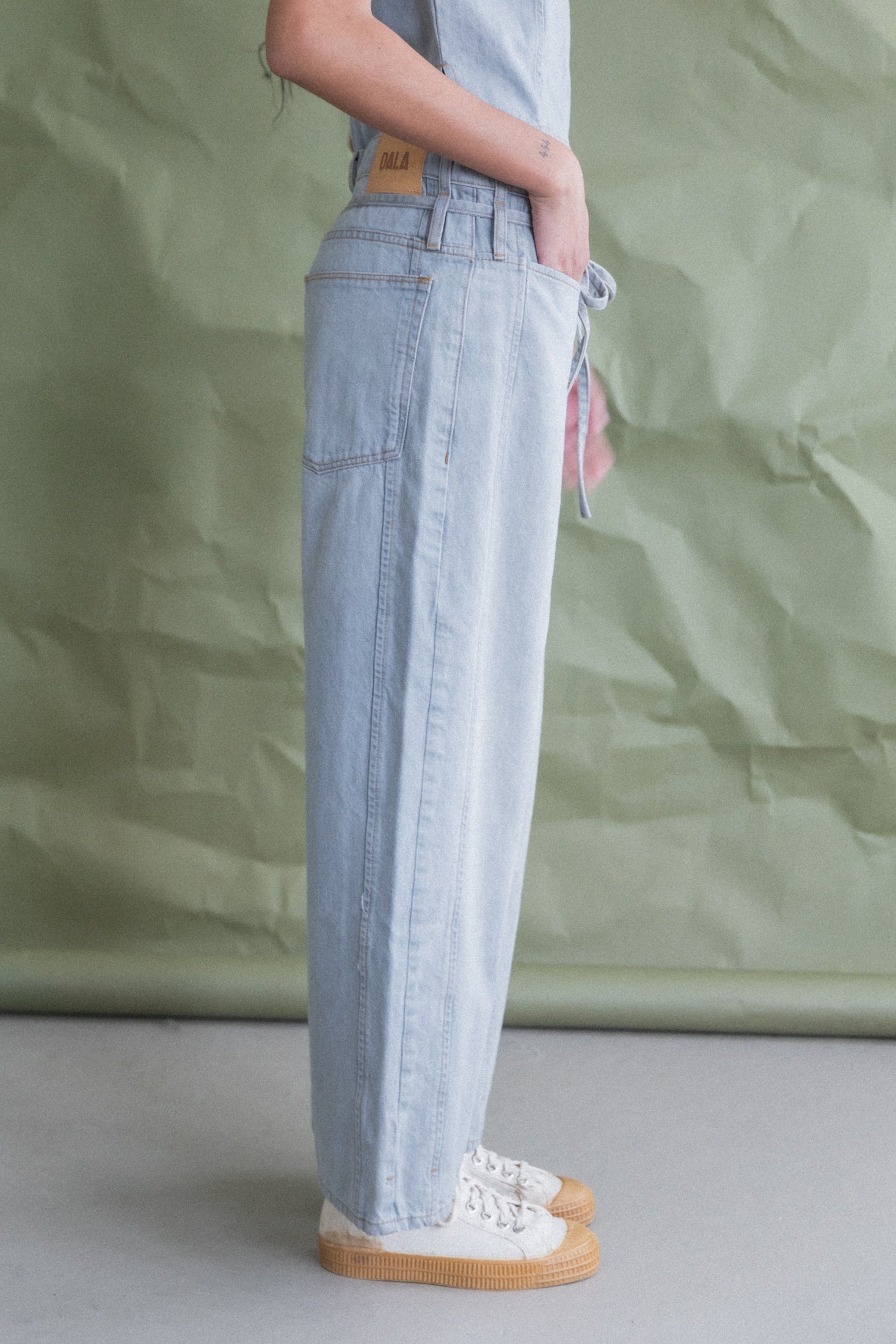 TIE FRONT SLING JEANS IN LUNAR DENIM