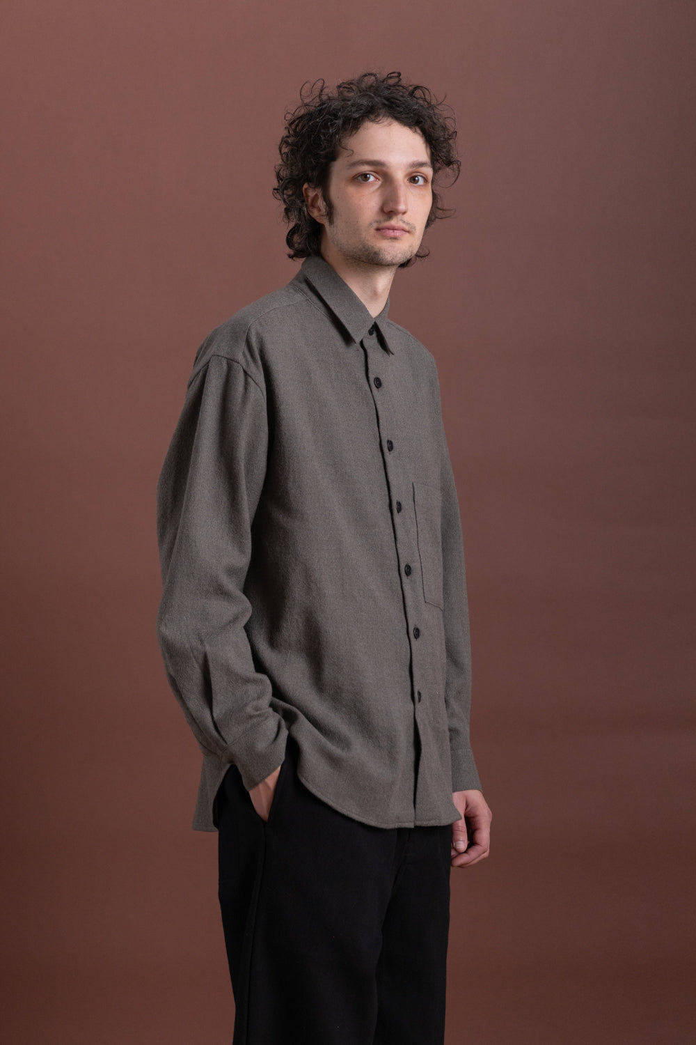 BIG SHIRT TWO IN HEATHER GREY WOOL GAUZE