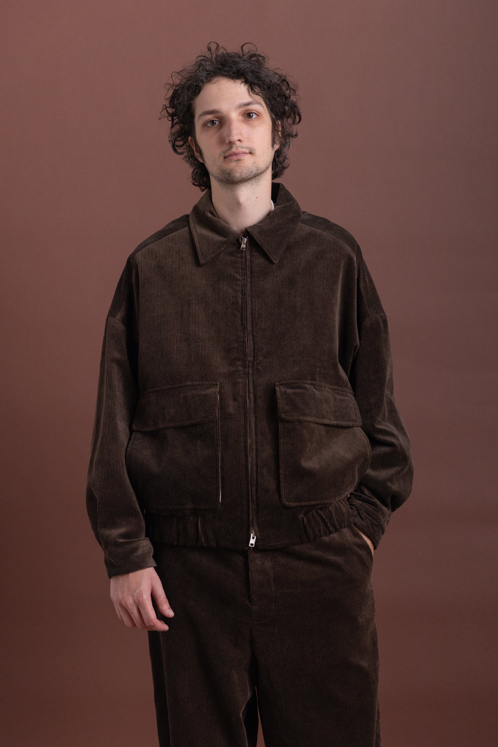 ZIP JACKET TWO IN BROWN SUMI INK CORDUROY