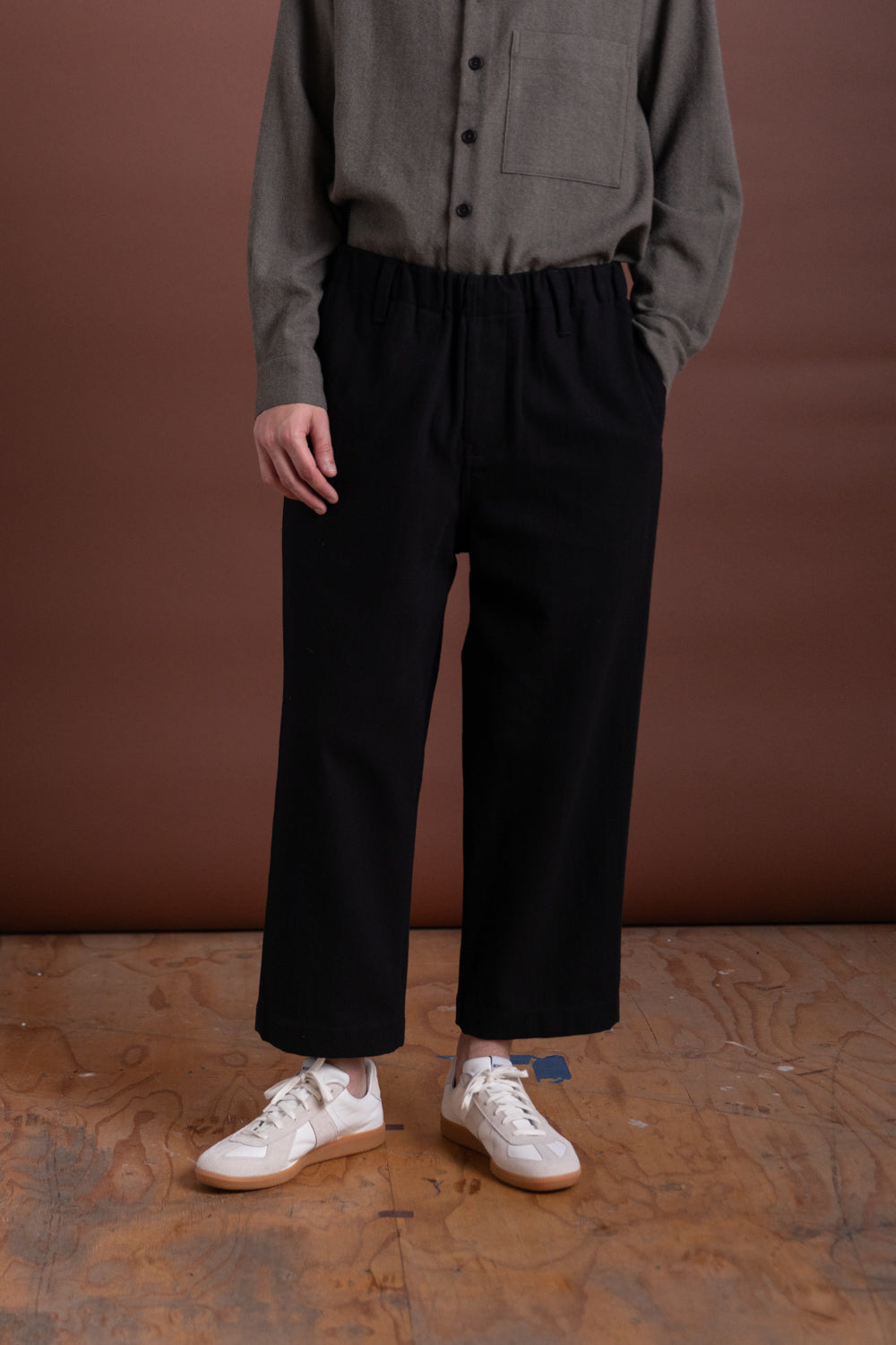 ELASTIC PANT IN BLACK COTTON KERSEY