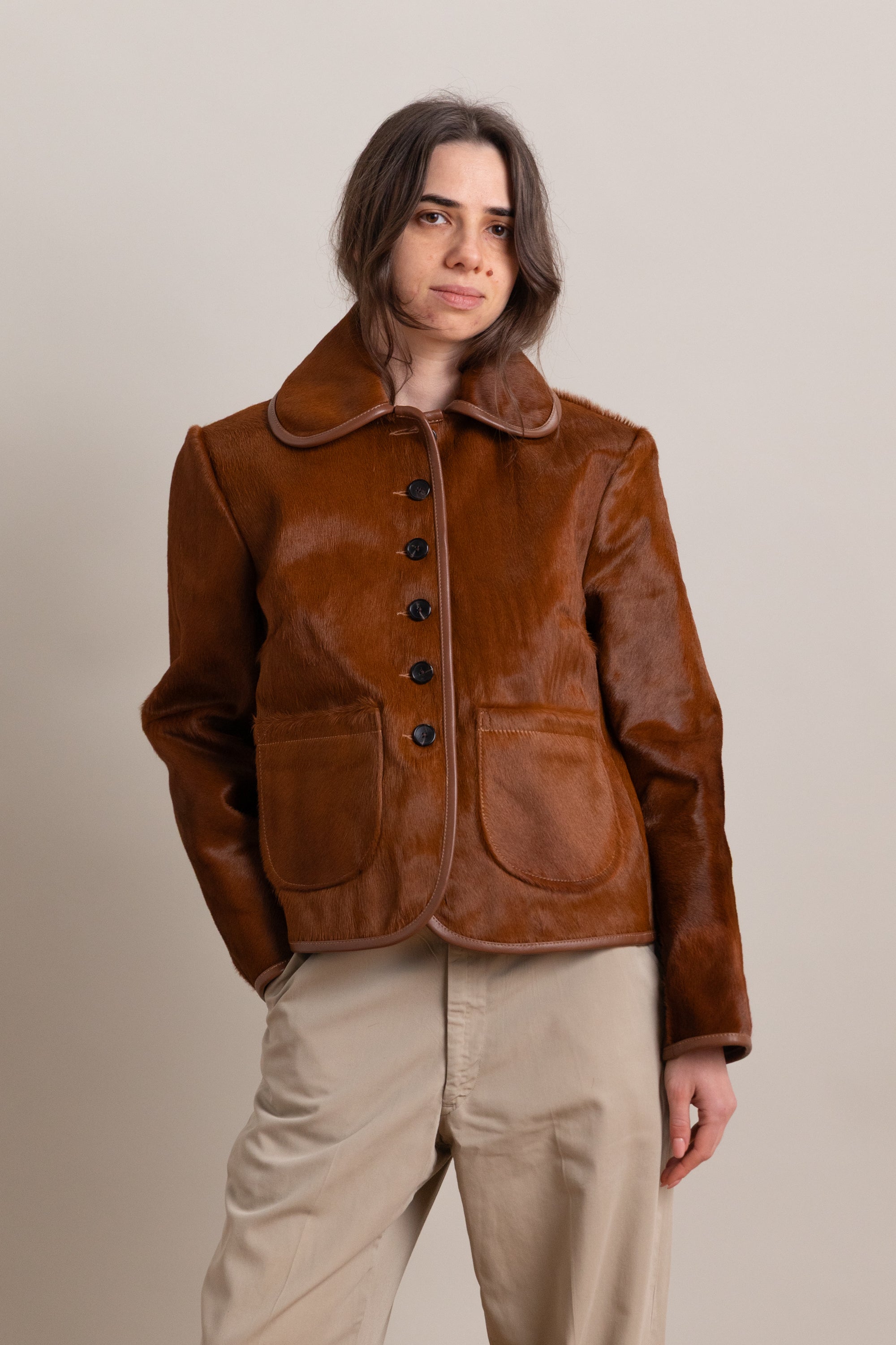 ADA JACKET IN CHESTNUT HAIR ON HIDE LEATHER
