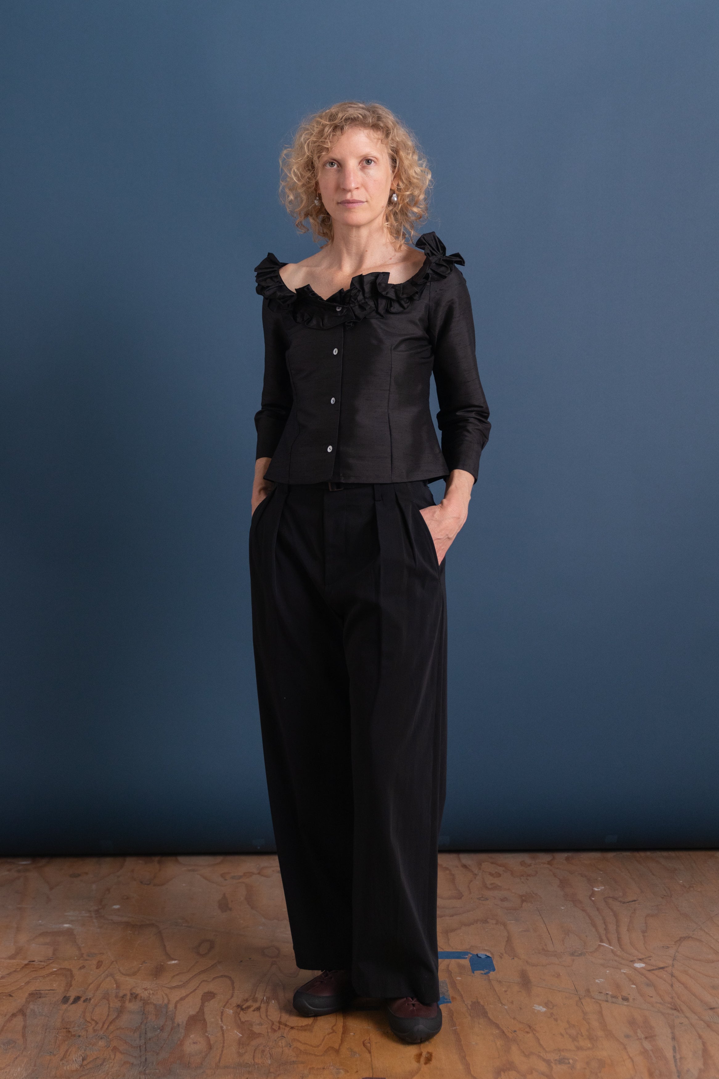 AMALIA BLOUSE IN BLACK SILK SHANTUNG
