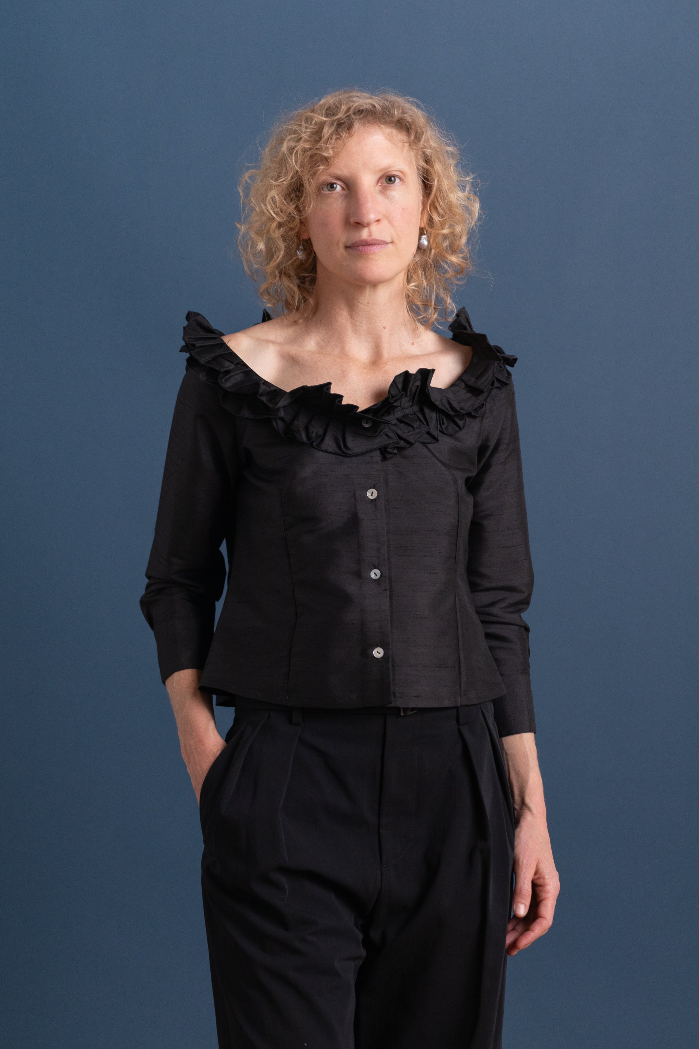 AMALIA BLOUSE IN BLACK SILK SHANTUNG