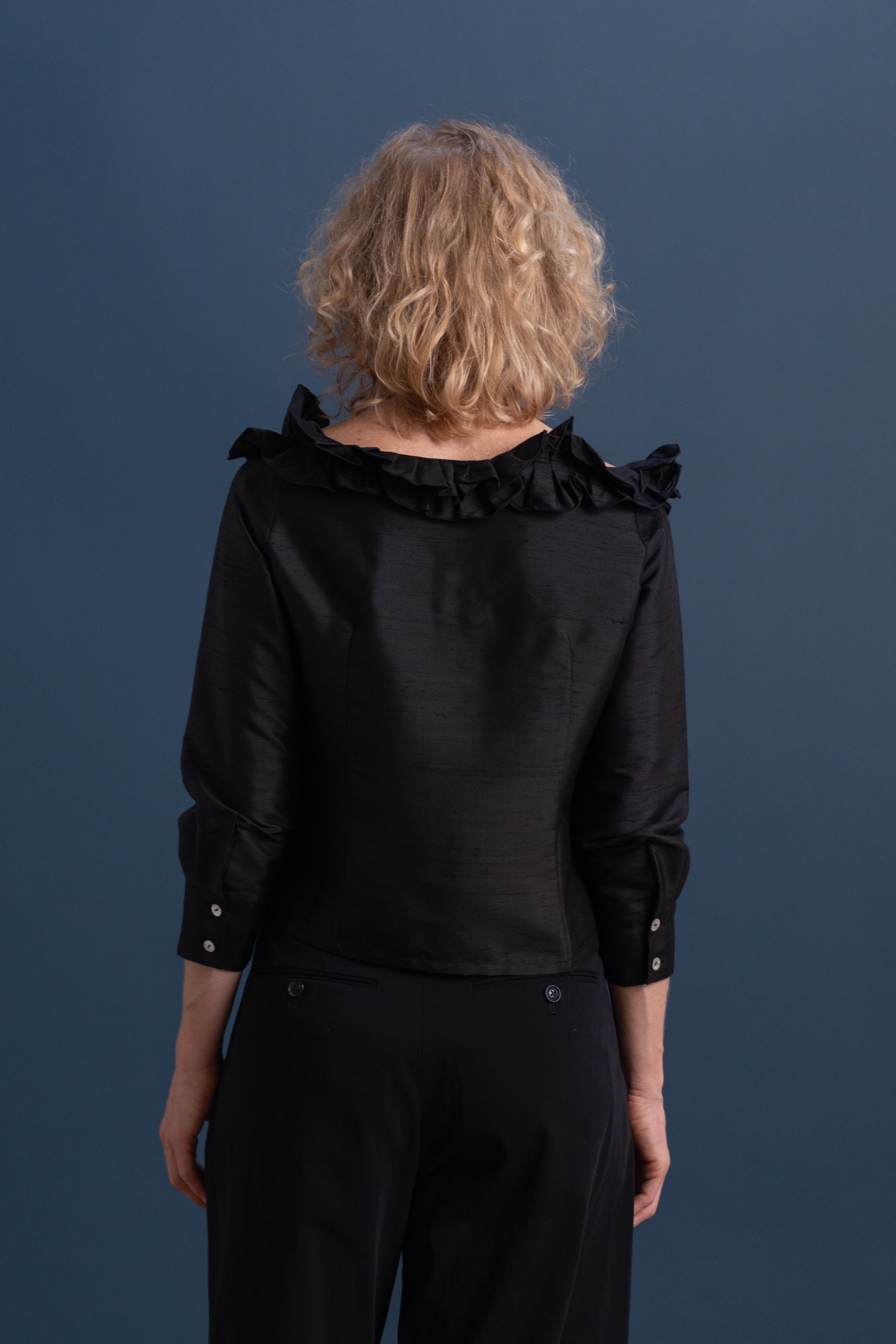 AMALIA BLOUSE IN BLACK SILK SHANTUNG