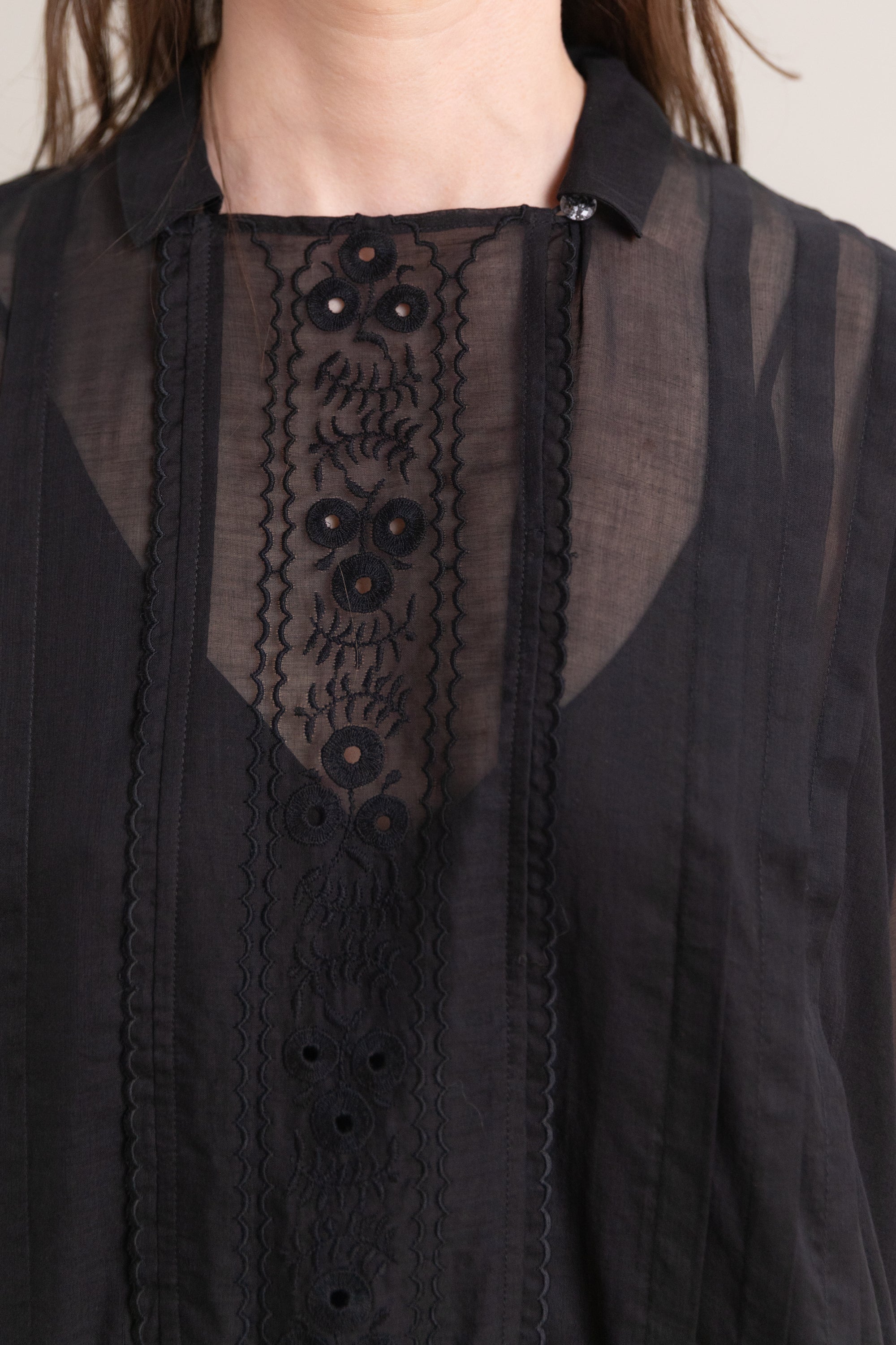 COTTON LAWN DRESS WITH EMBROIDERY IN BLACK