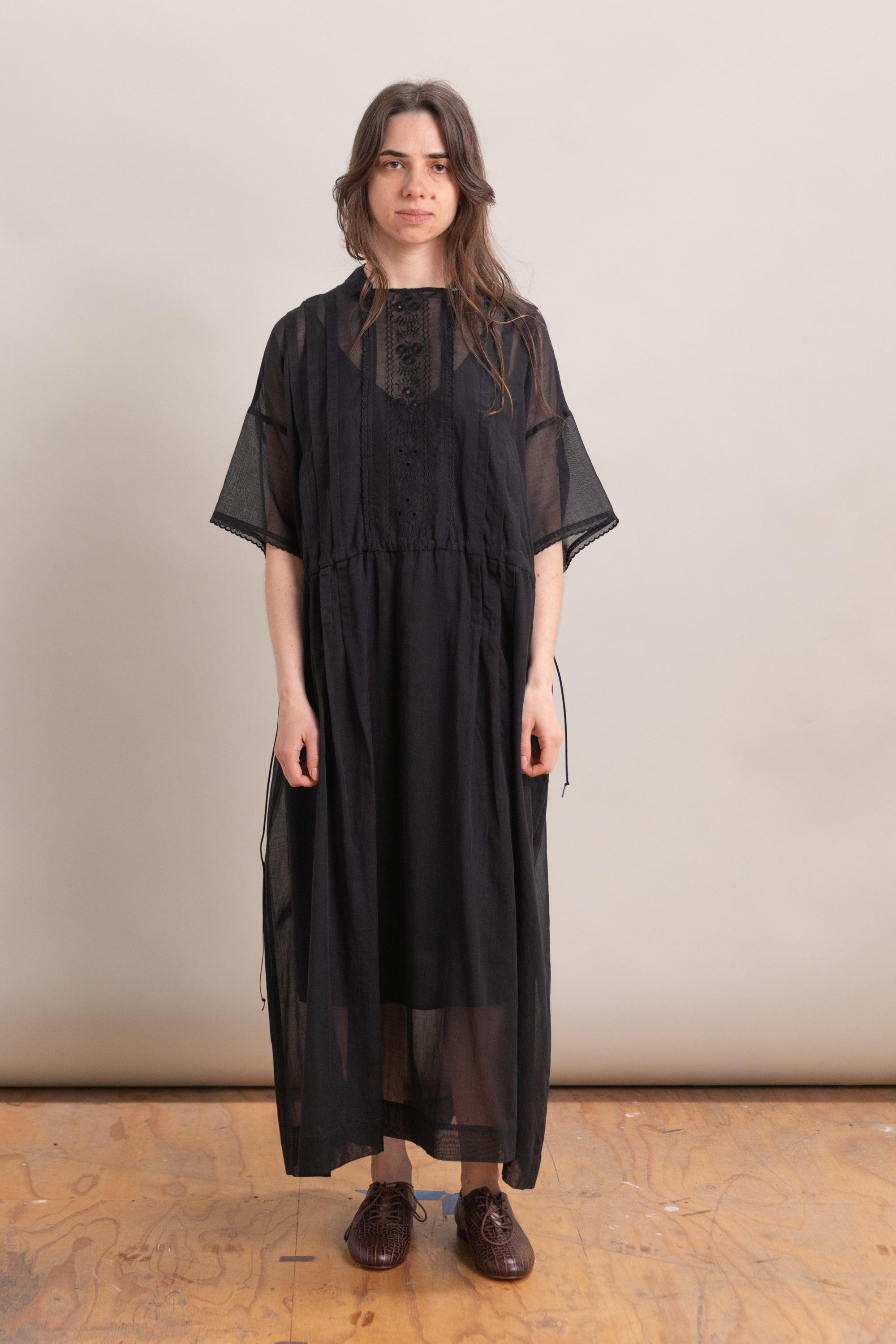 COTTON LAWN DRESS WITH EMBROIDERY IN BLACK