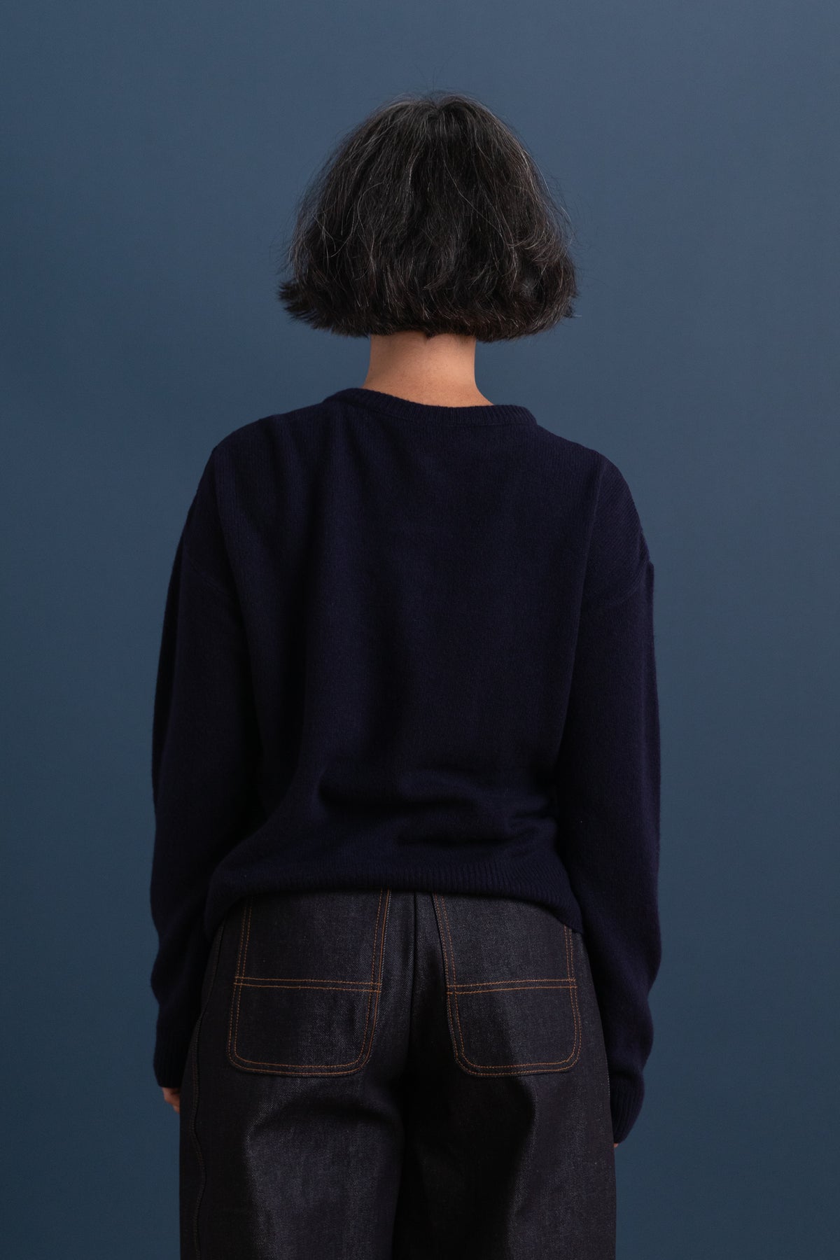 EMBROIDERY FABRIC PATCHWORK CARDIGAN IN NAVY