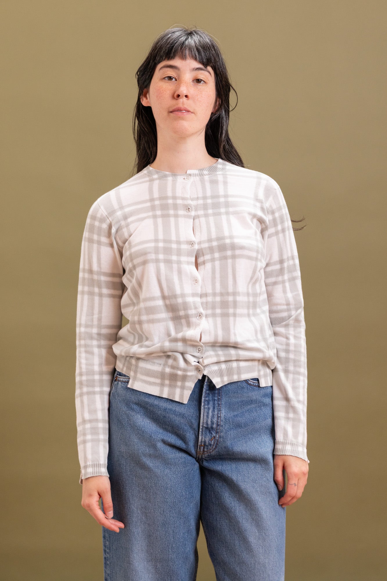 ITAZOME KNIT CARDIGAN IN LIGHT GREY COTTON