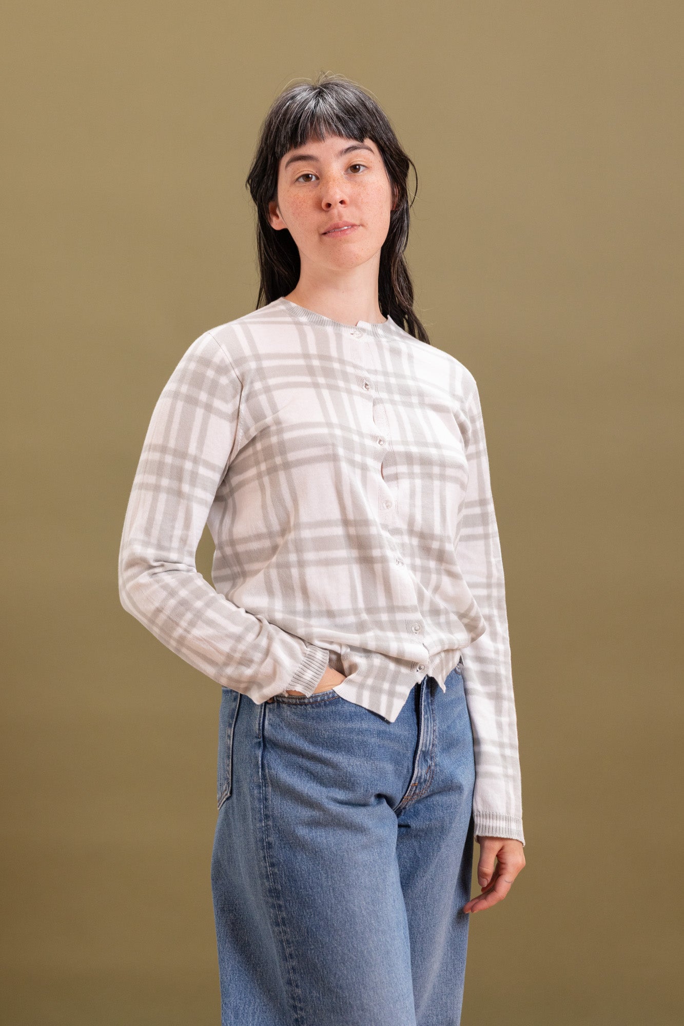 ITAZOME KNIT CARDIGAN IN LIGHT GREY COTTON