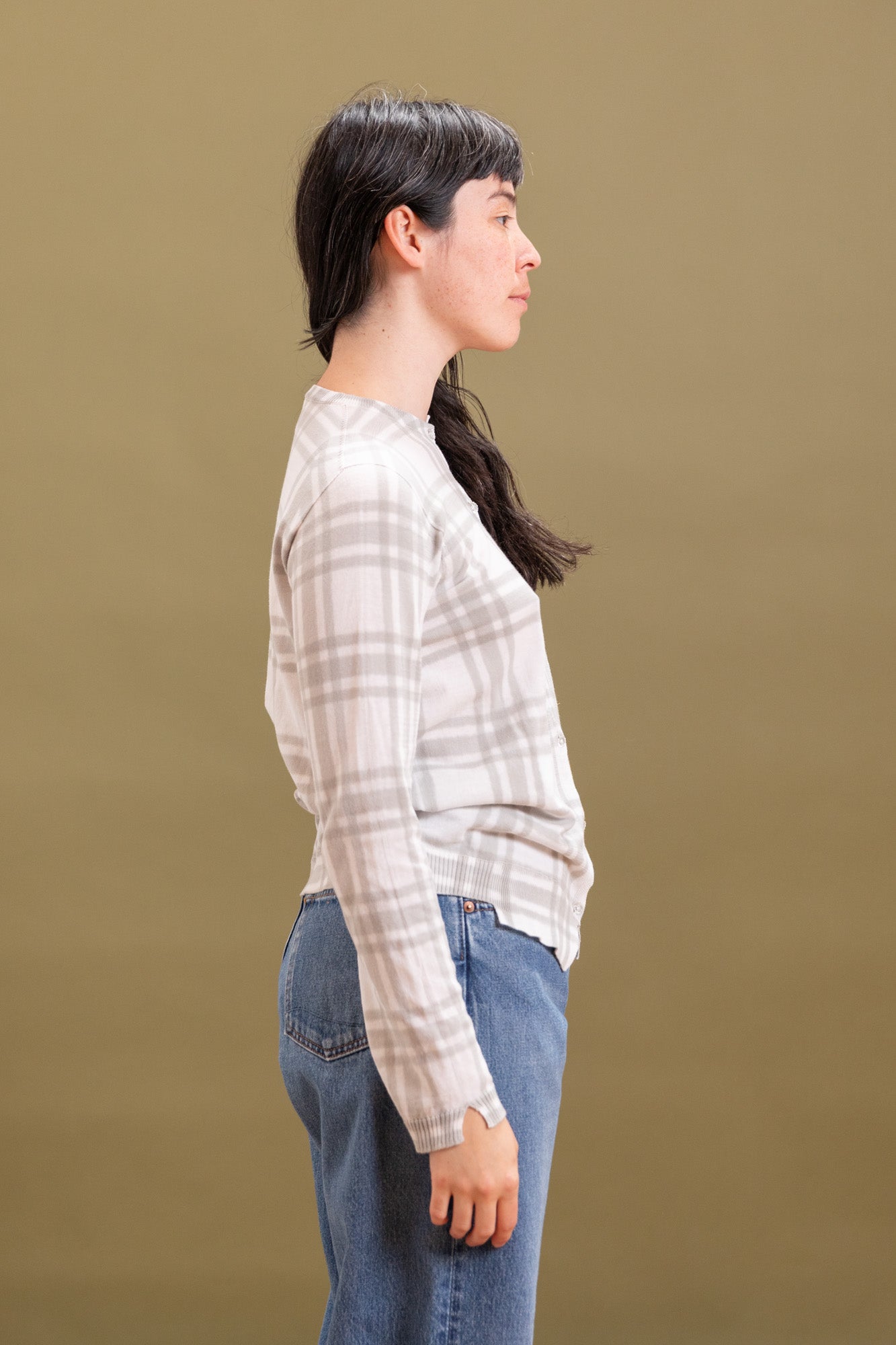 ITAZOME KNIT CARDIGAN IN LIGHT GREY COTTON