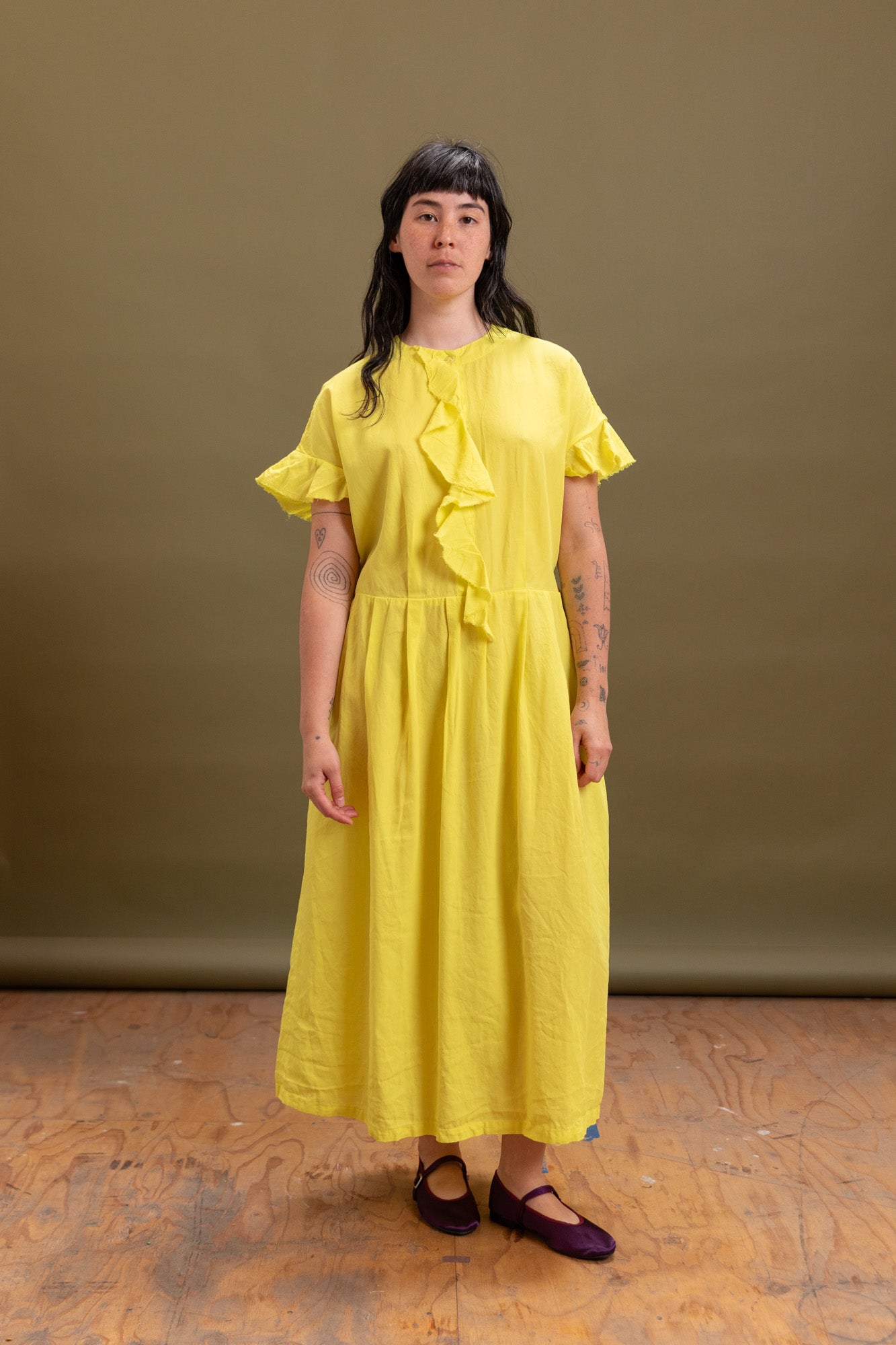 VIYELLA DRESS IN YELLOW COATED COTTON
