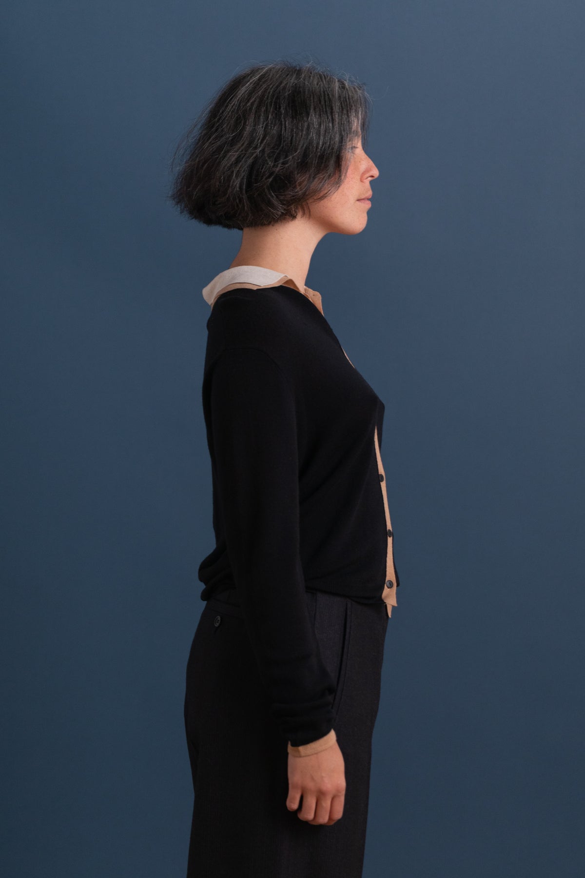 WOOL KNIT POLO CARDIGAN IN BLACK