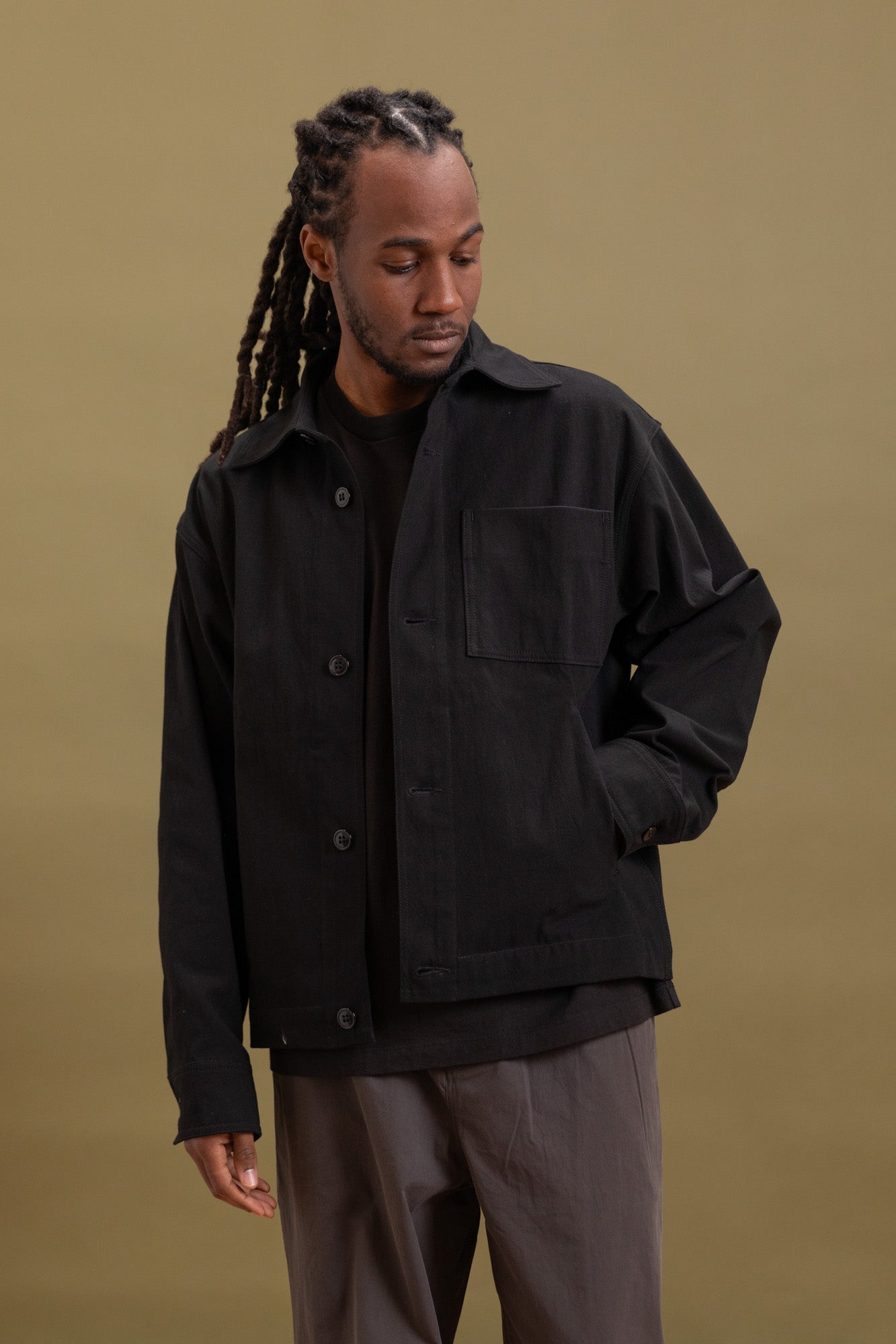 LUX J JACKET IN BLACK SLUB OXFORD COTTON