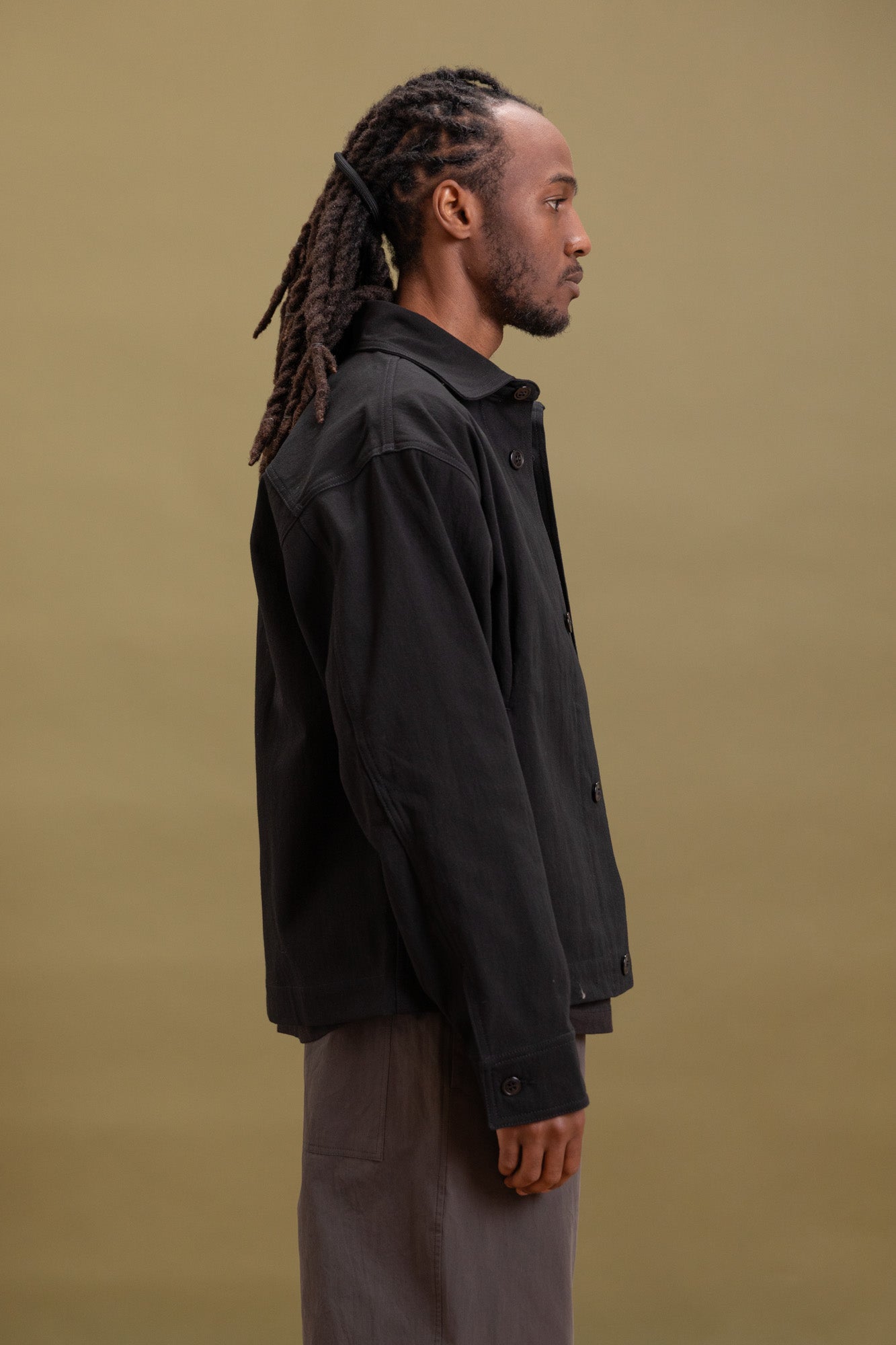 LUX J JACKET IN BLACK SLUB OXFORD COTTON